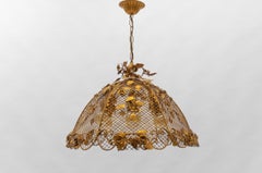 Lovely Large Golden Flower Ceiling Lamp by Hans Kögl, Germany 1970s