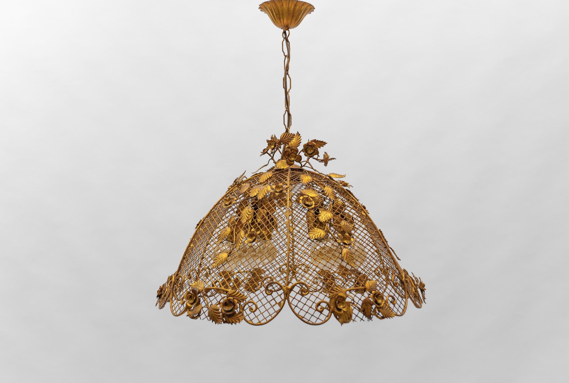 Late 20th Century Lovely Large Golden Flower Ceiling Lamp by Hans Kögl, Germany 1970s For Sale