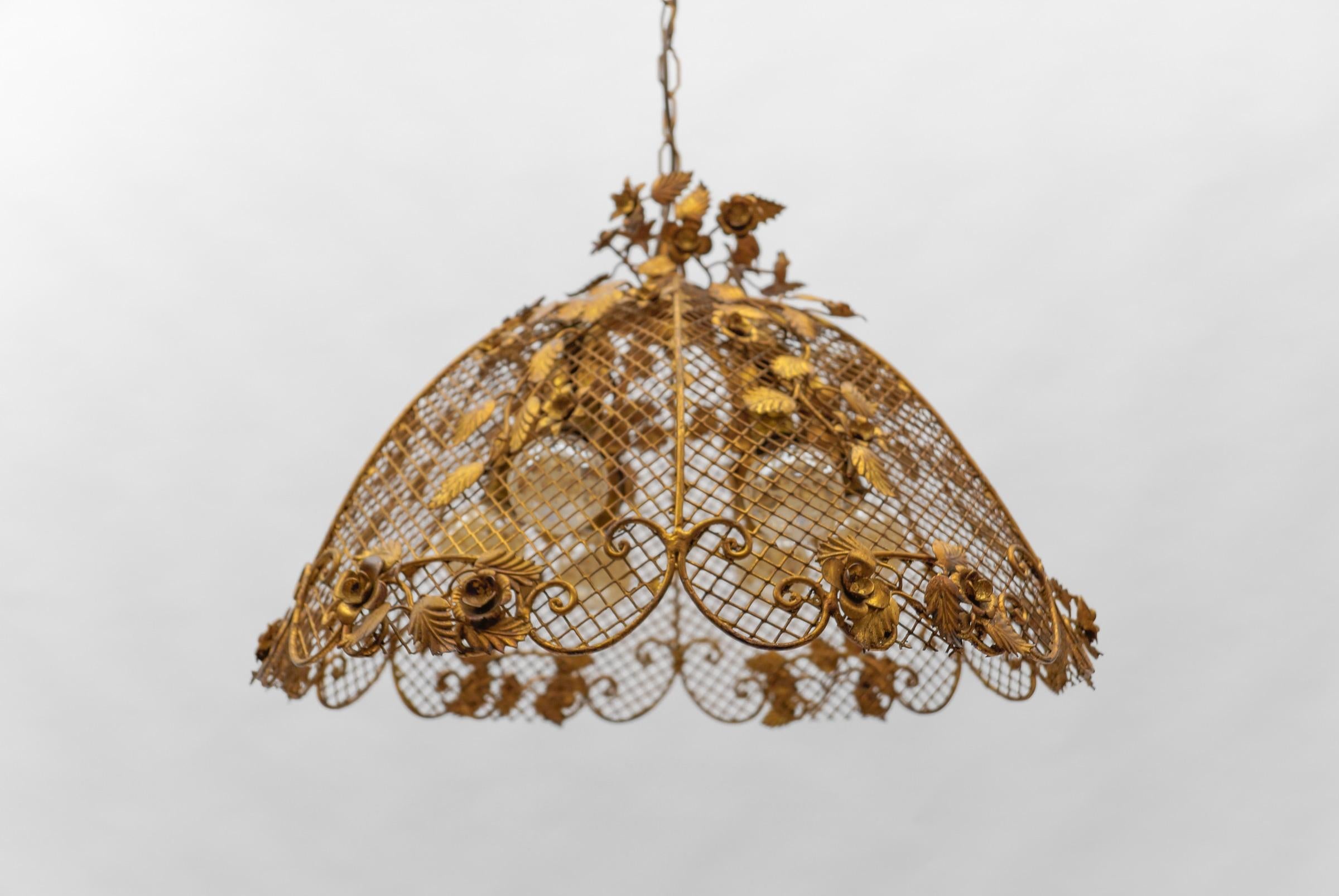 Metal Lovely Large Golden Flower Ceiling Lamp by Hans Kögl, Germany 1970s For Sale