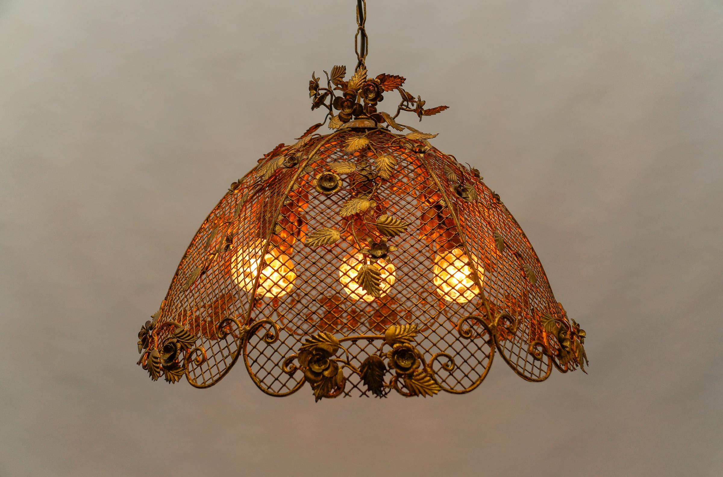 Lovely Large Golden Flower Ceiling Lamp by Hans Kögl, Germany 1970s For Sale 1