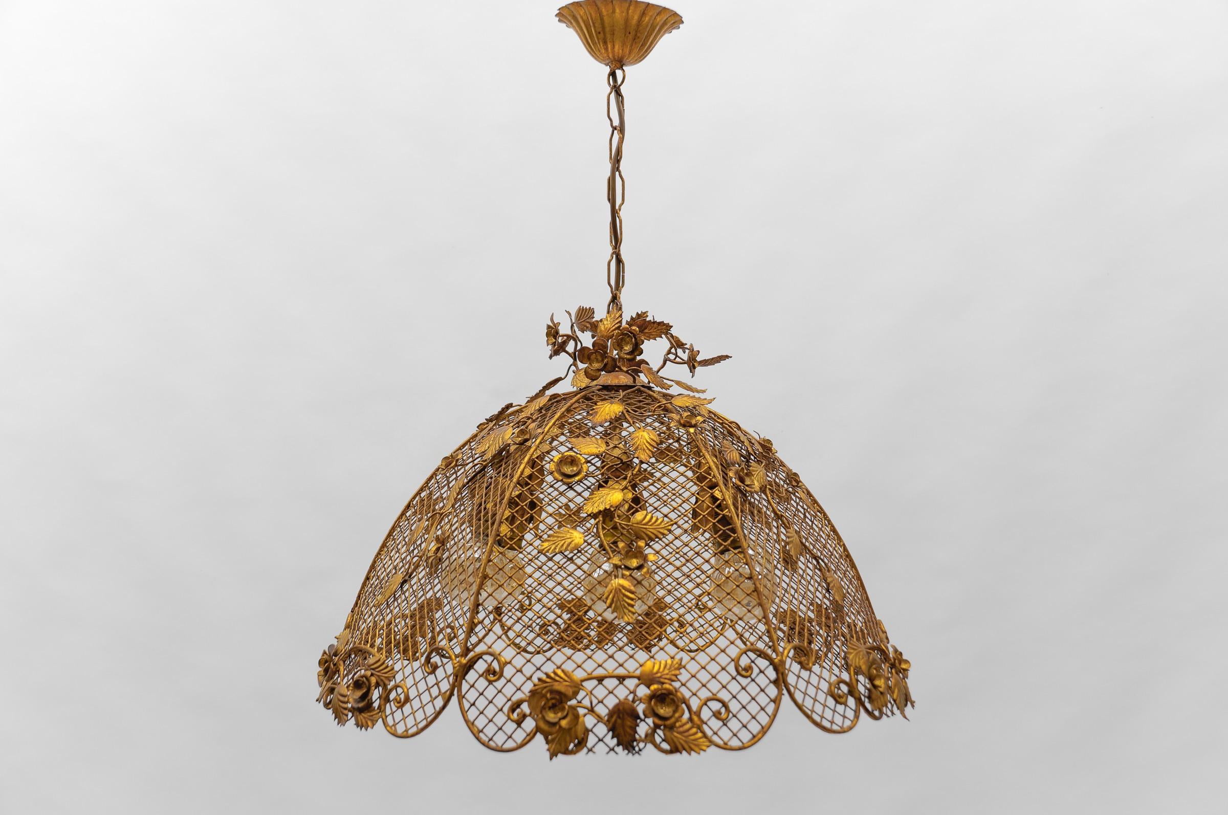 Lovely Large Golden Flower Ceiling Lamp by Hans Kögl, Germany 1970s For Sale 2