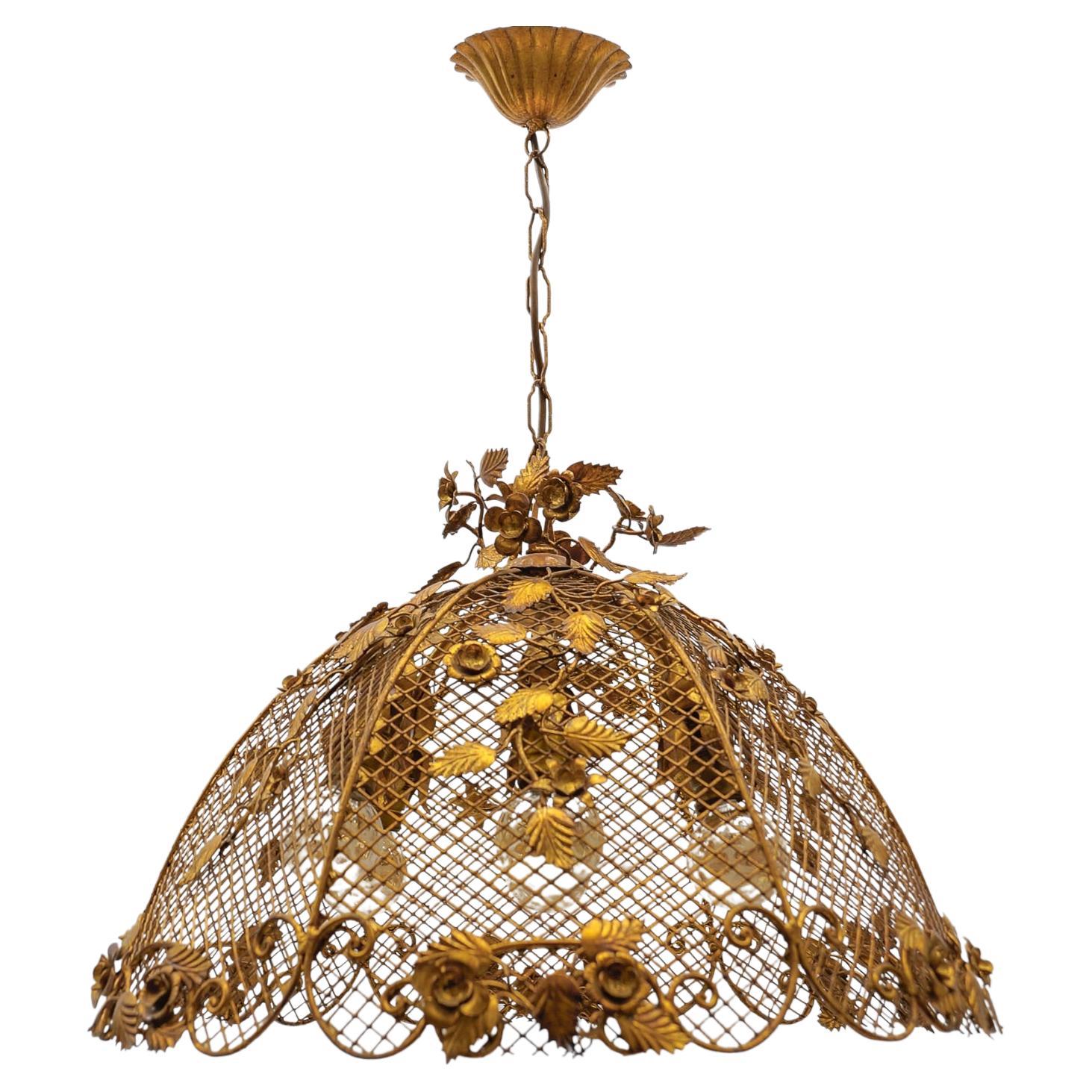 Lovely Large Golden Flower Ceiling Lamp by Hans Kögl, Germany 1970s