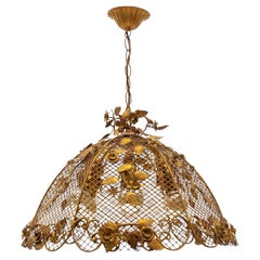 Lovely Large Golden Flower Ceiling Lamp by Hans Kögl, Germany 1970s