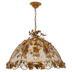 Vintage Lovely Large Golden Flower Ceiling Lamp by Hans Kögl, Germany 1970s