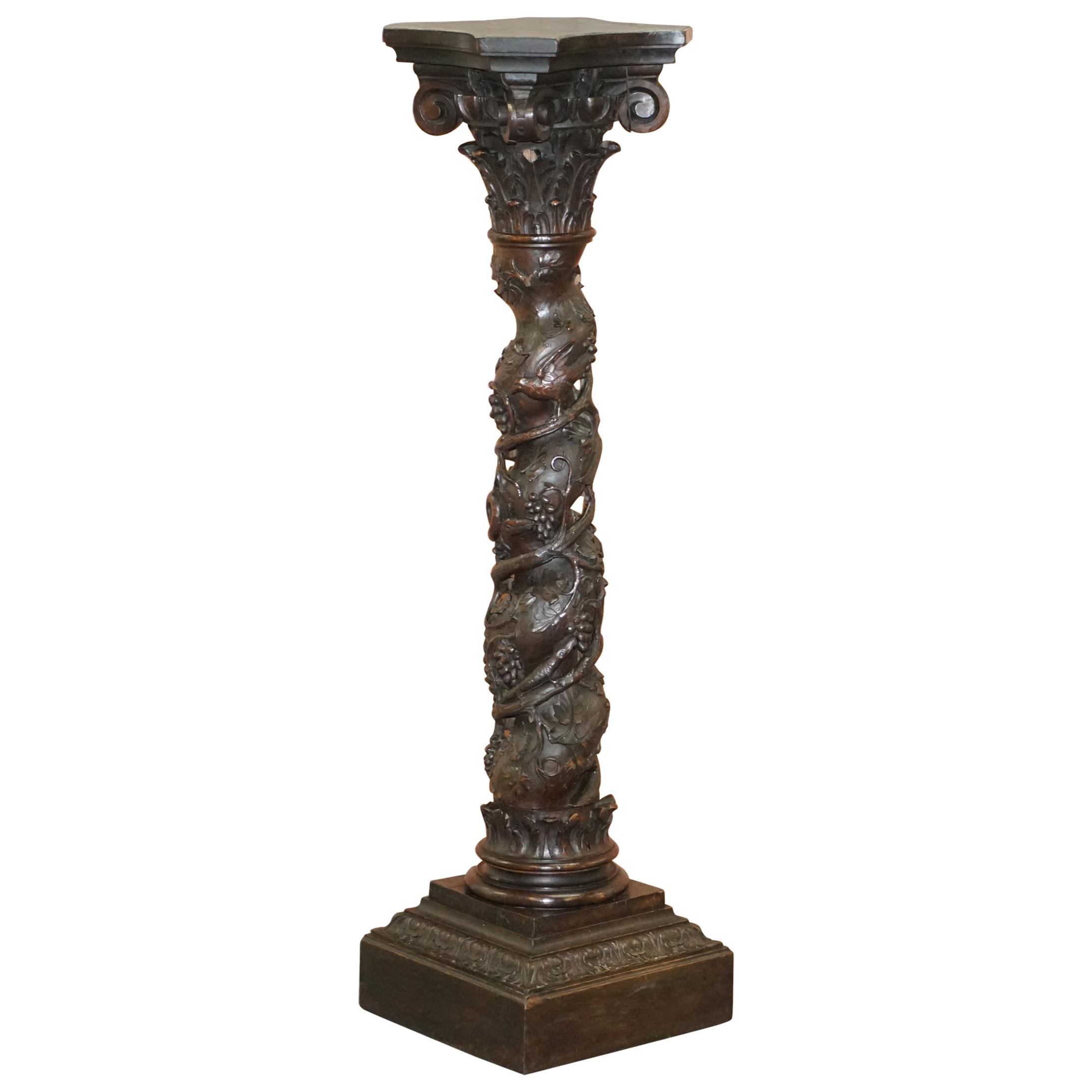 Lovely Large Hand Carved Corinthian Pillar Jardiner Stand for Antique Display For Sale