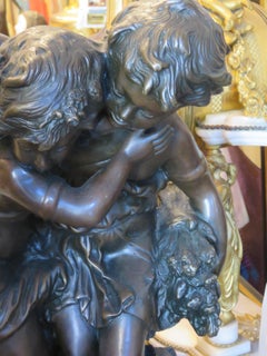 Lovely Large Heavy New York Private Estate Collection Bronze Boy and Girl Statue