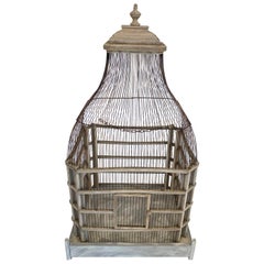 Vintage Lovely Large Painted Grey Wood & Wire Birdcage