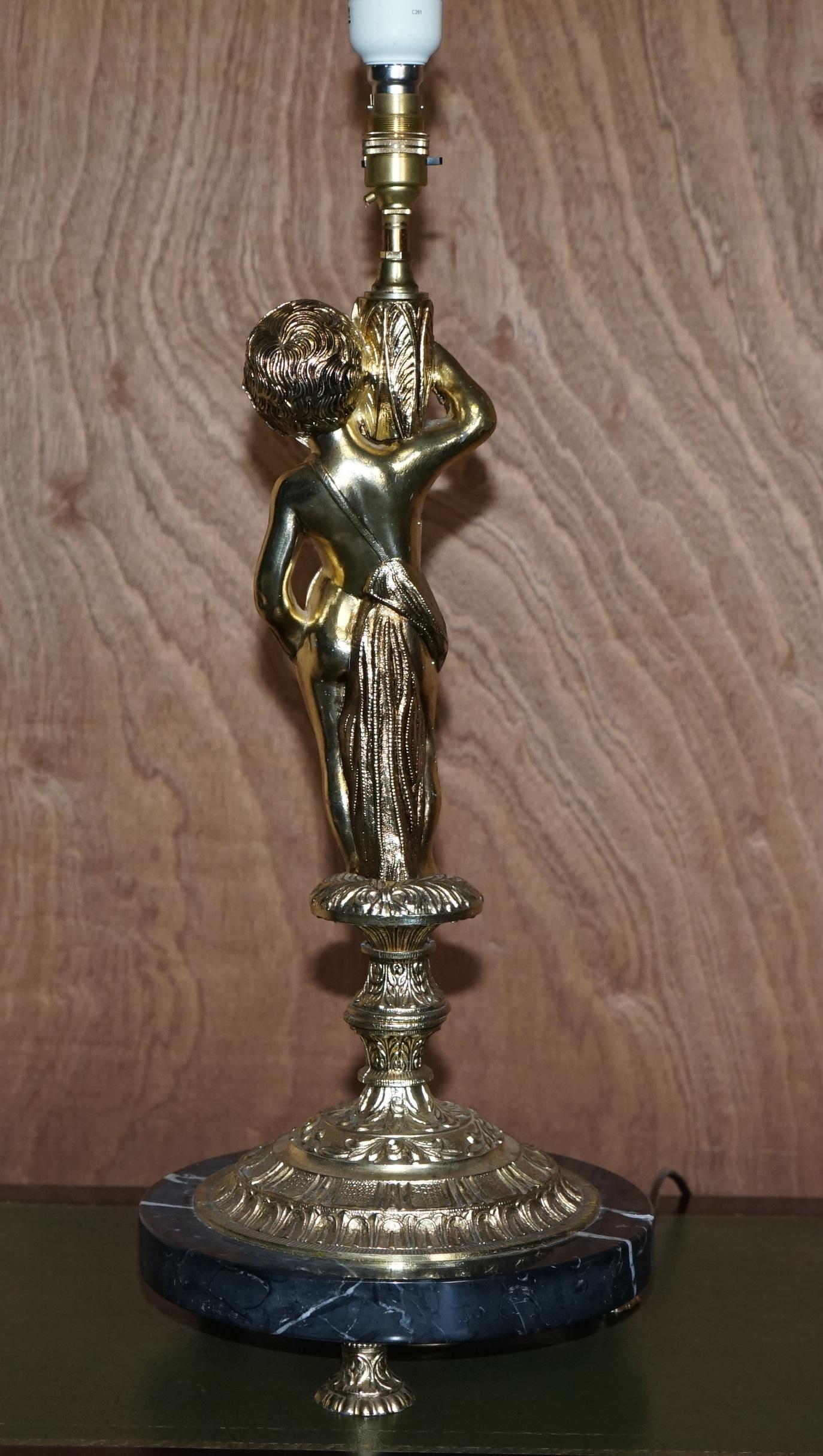 Lovely Large Sized Circa 1940's Marble & Brass Lamp with Cherub Putti's Angel For Sale 2