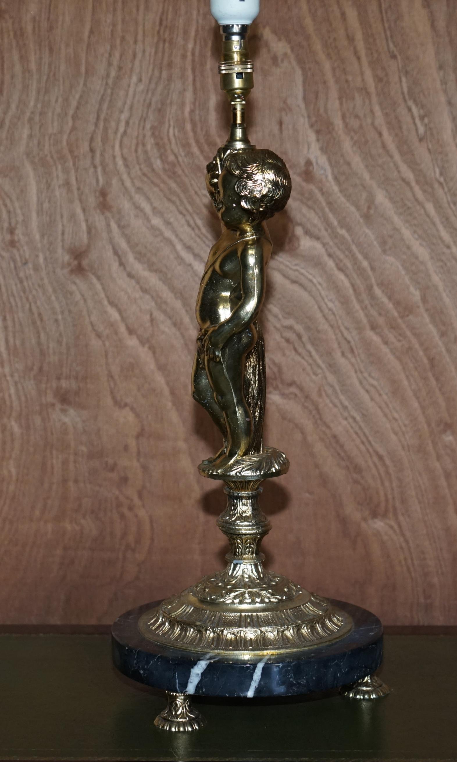 Mid-20th Century Lovely Large Sized Circa 1940's Marble & Brass Lamp with Cherub Putti's Angel For Sale