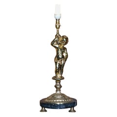 Lovely Large Sized Circa 1940's Marble & Brass Lamp with Cherub Putti's Angel