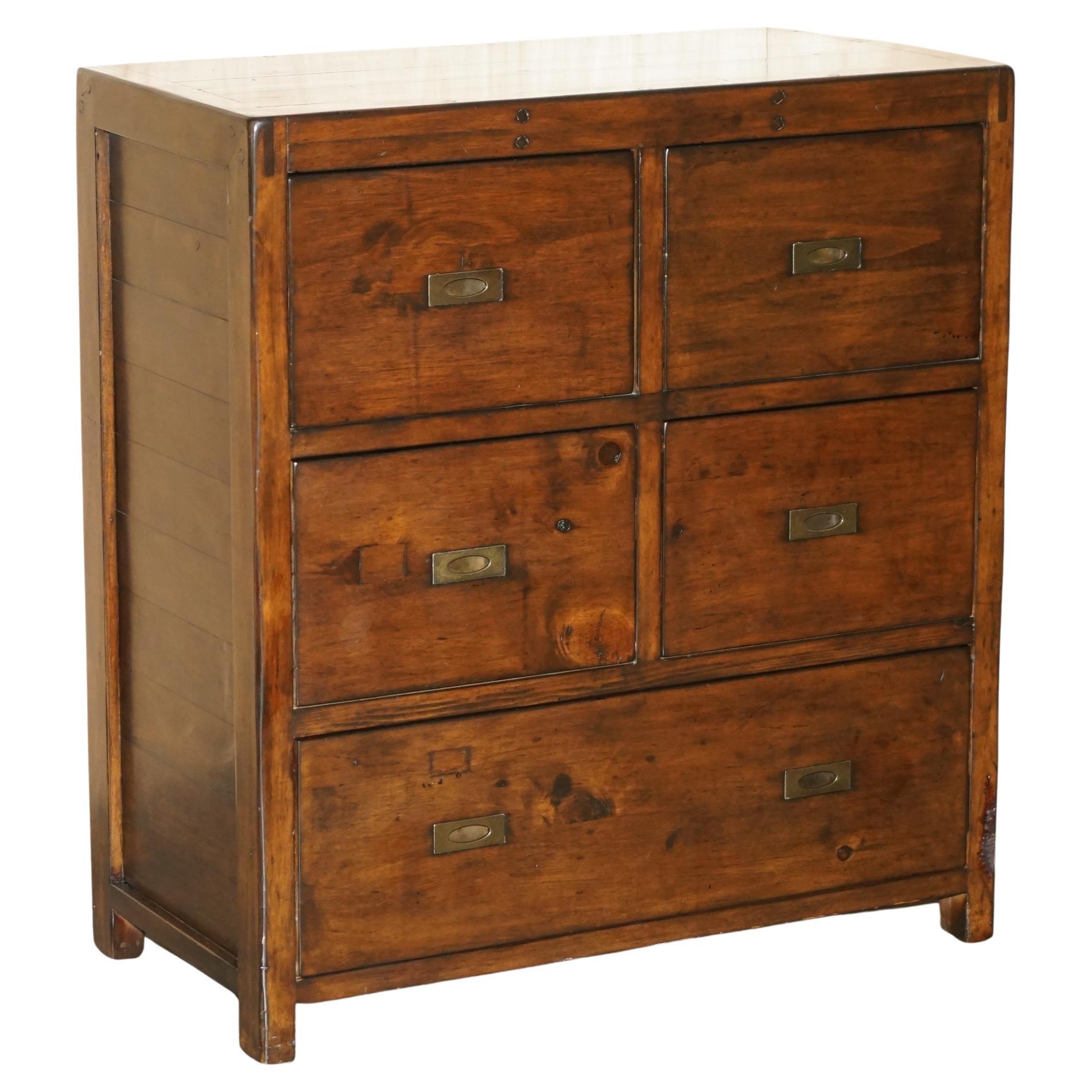 LOVELY LARGE CHEST OF DRAWERS ViNTAGE HARDWOOD MILITARY CAMPAIGN STYLE PART SET