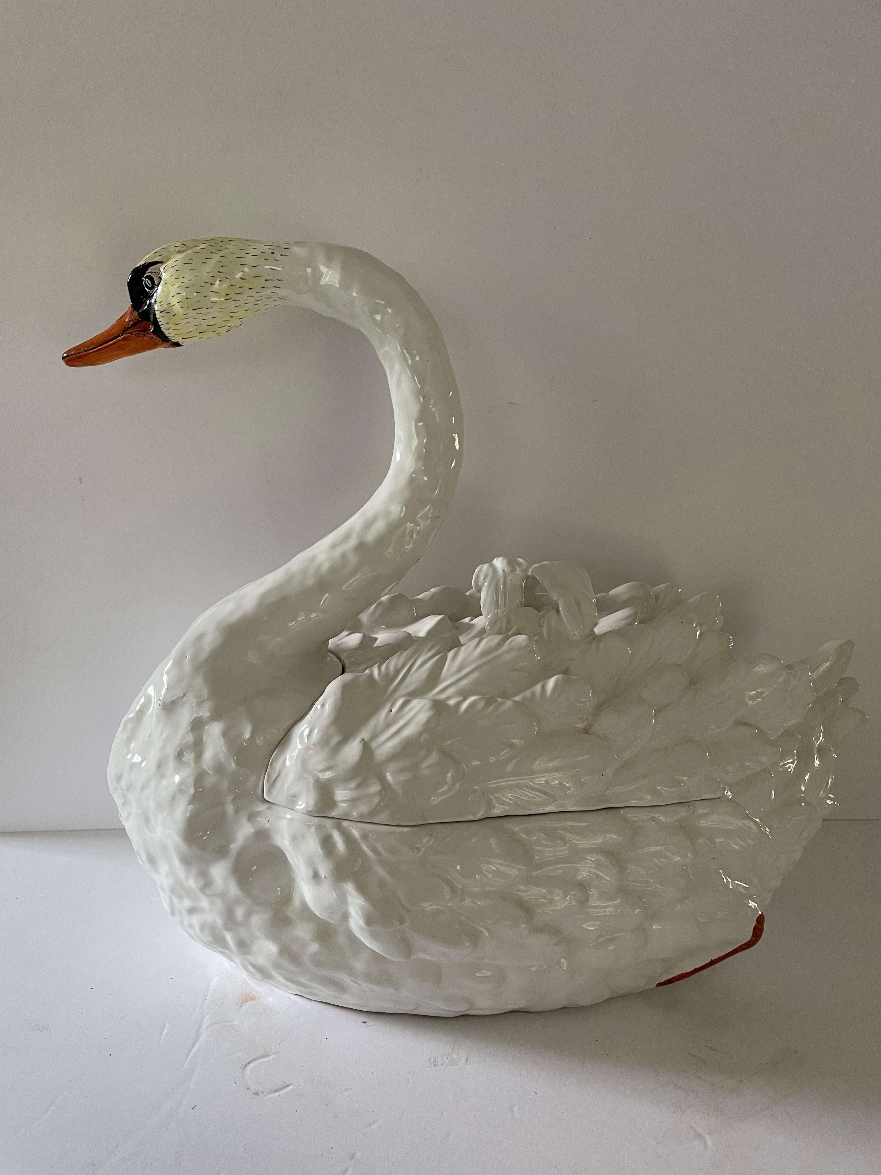 Lovely Large Vintage Italian Ceramic Swan Tureen or Cachepot 3