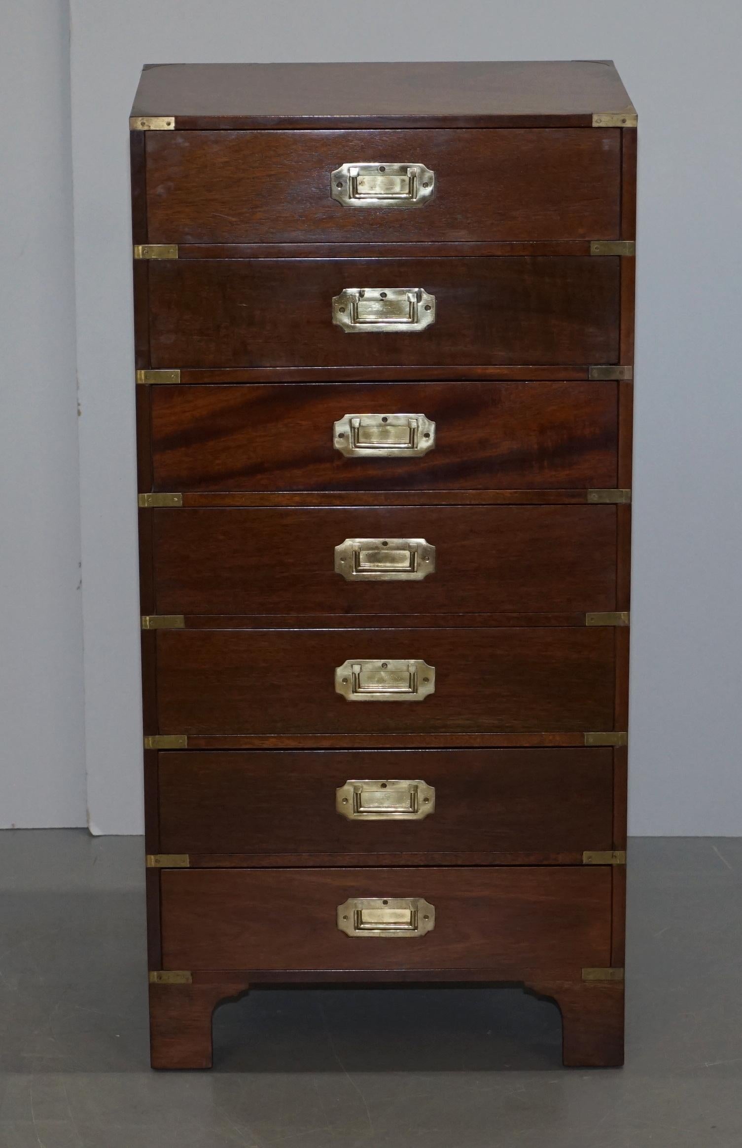 We are delighted to offer for sale this lovely vintage Military Campaign tallboy chest of drawers

A very good looking well made and decorative piece, it can be used in any room

We have cleaned waxed and polished it from top to bottom, the wood