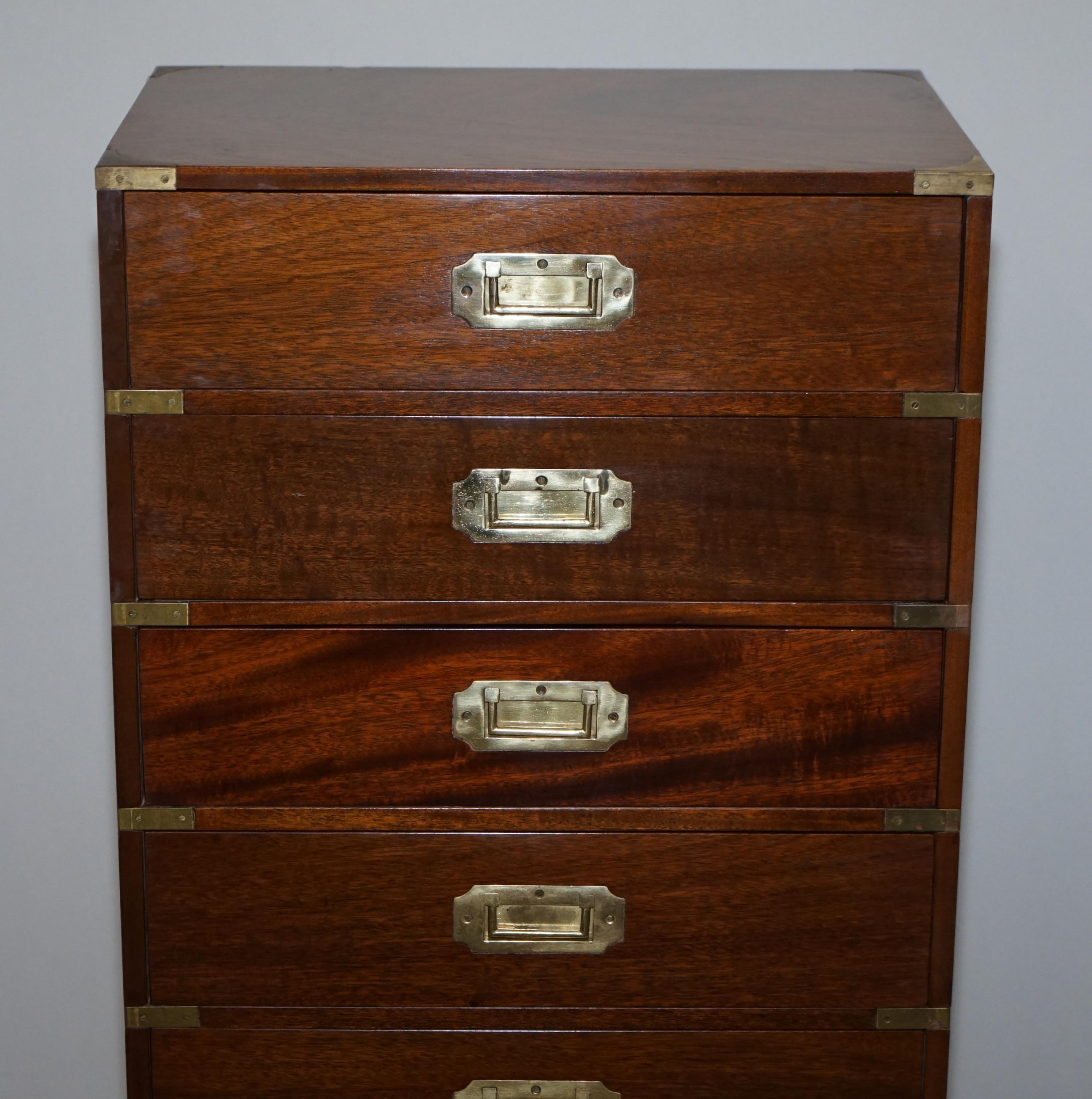 20th Century Lovely Large Vintage Mahogany & Brass Military Campaign Tallboy Chest of Drawers