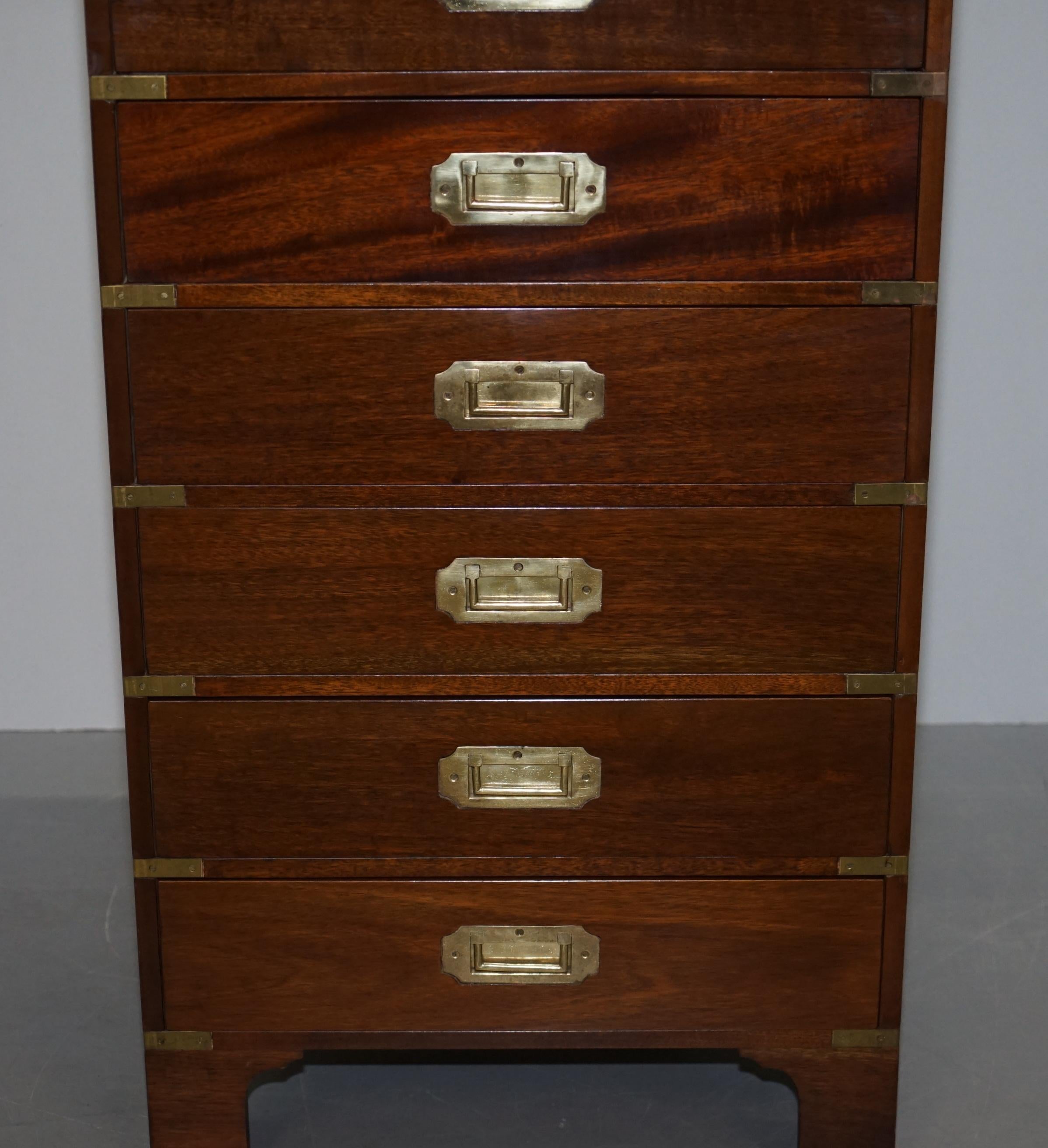 Lovely Large Vintage Mahogany & Brass Military Campaign Tallboy Chest of Drawers 1