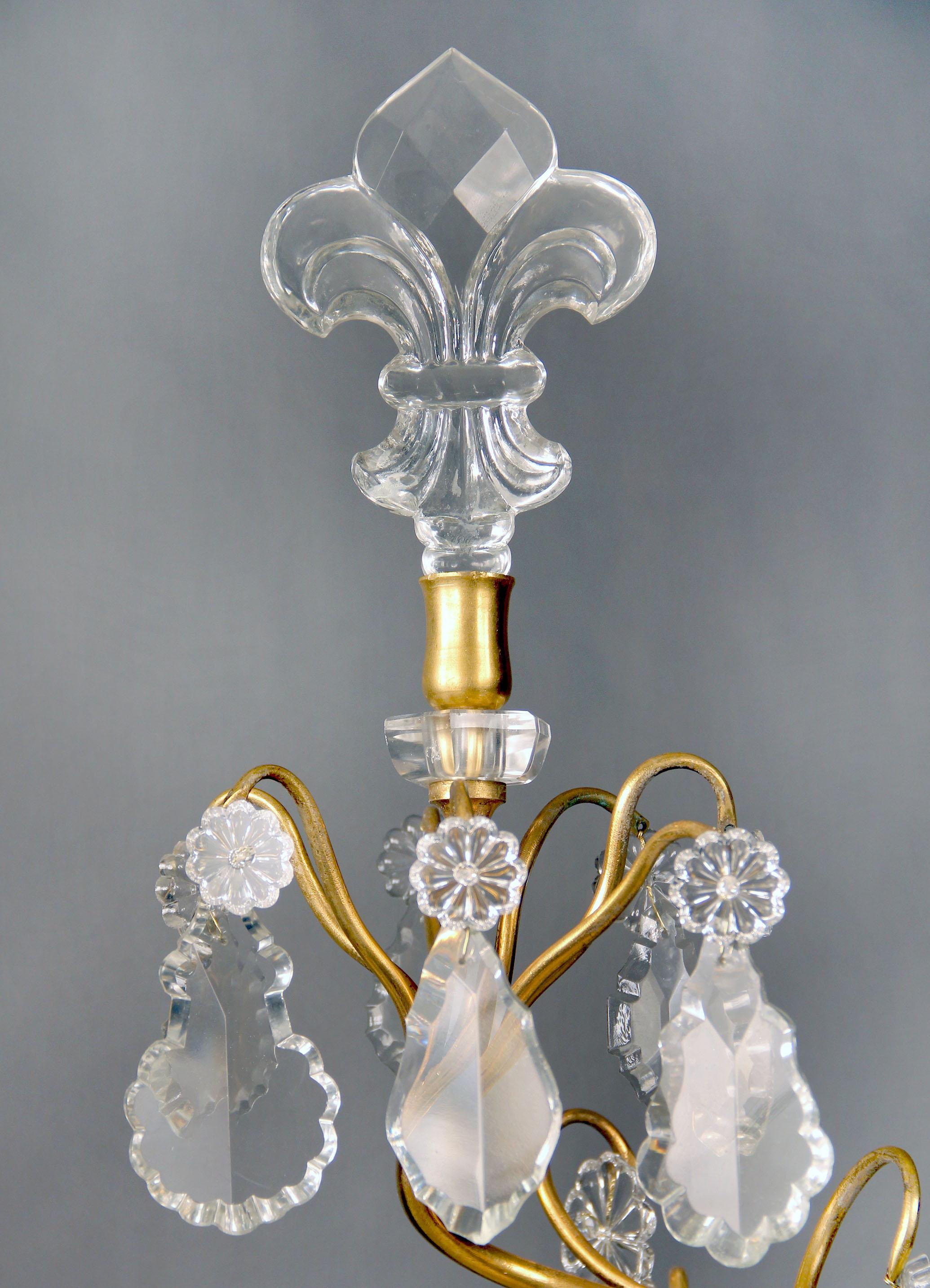 Belle Époque Lovely Late 19th Century Gilt Bronze and Baccarat Crystal Six Light Girandole For Sale