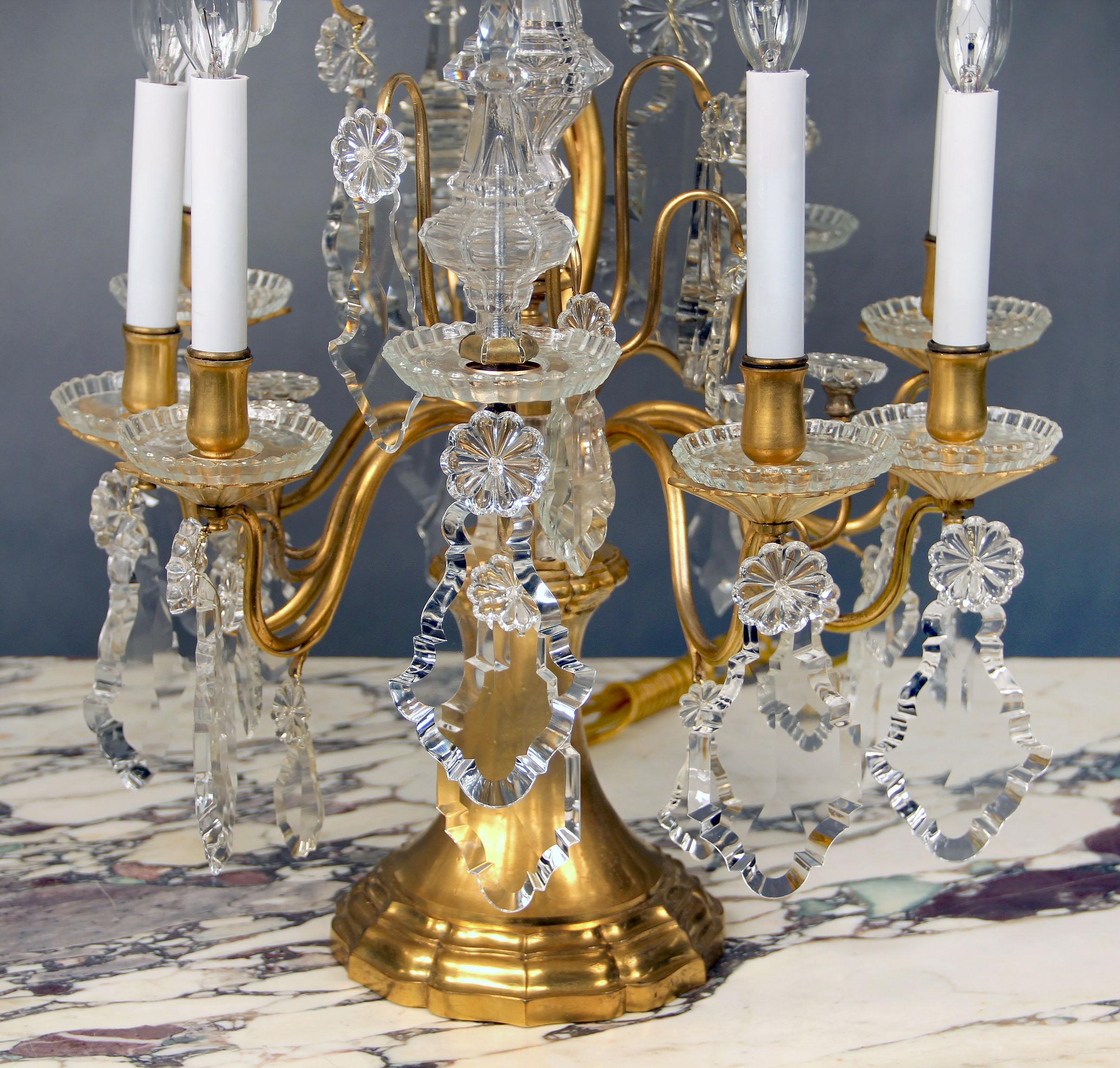 Lovely Late 19th Century Gilt Bronze and Baccarat Crystal Six Light Girandole In Good Condition For Sale In New York, NY