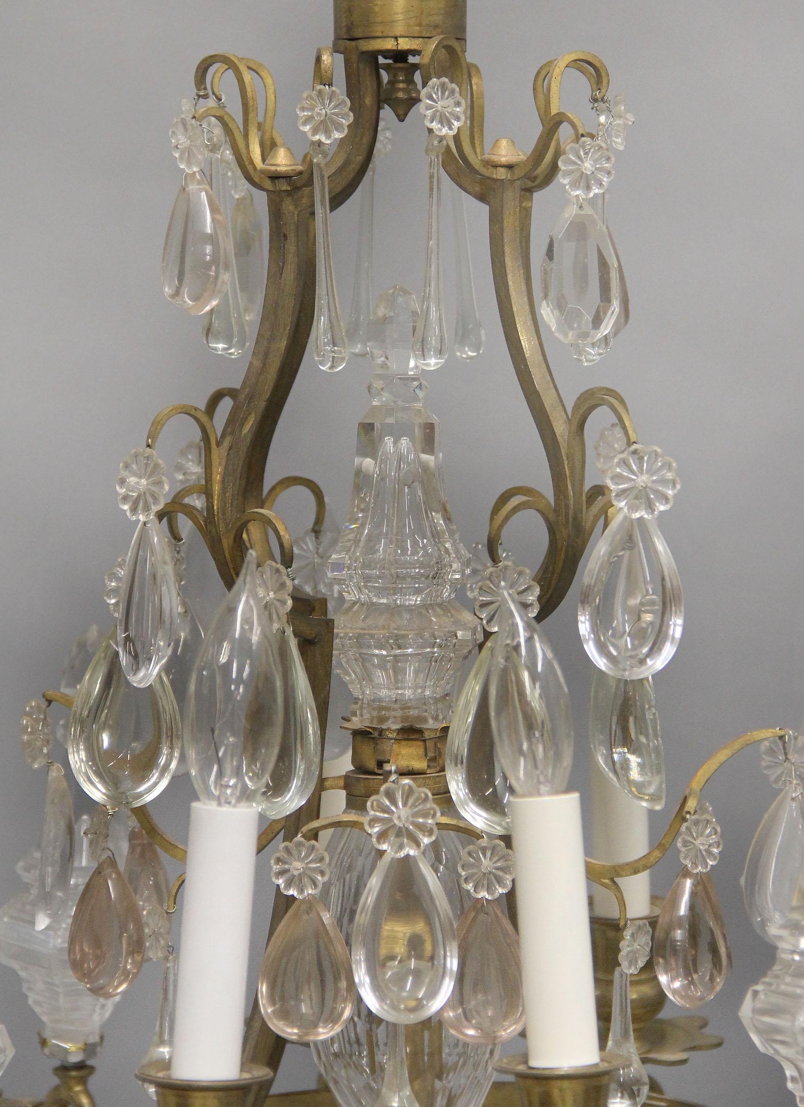 French Lovely Late 19th Century Gilt Bronze and Crystal Eight Light Chandelier For Sale