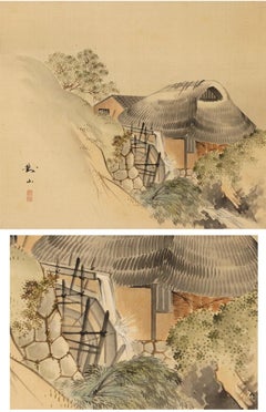 Lovely Late Edo Period Scroll Paintings Japan Artist Landscape Painted