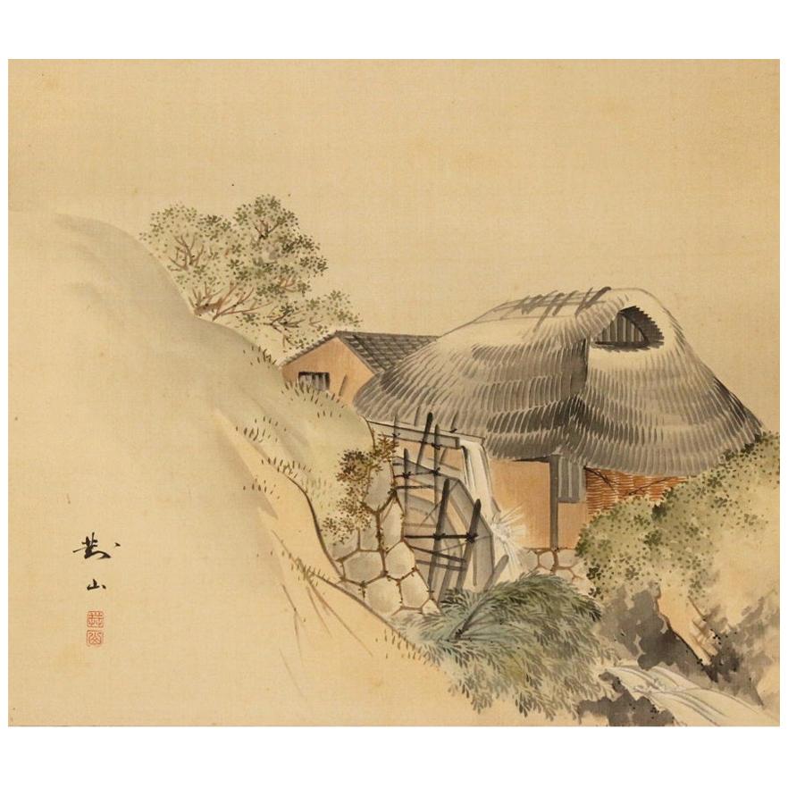 Schöne Schnörkelgemälde aus der späten Edo-Periode Japanischer Künstler Landschaft, gemalt