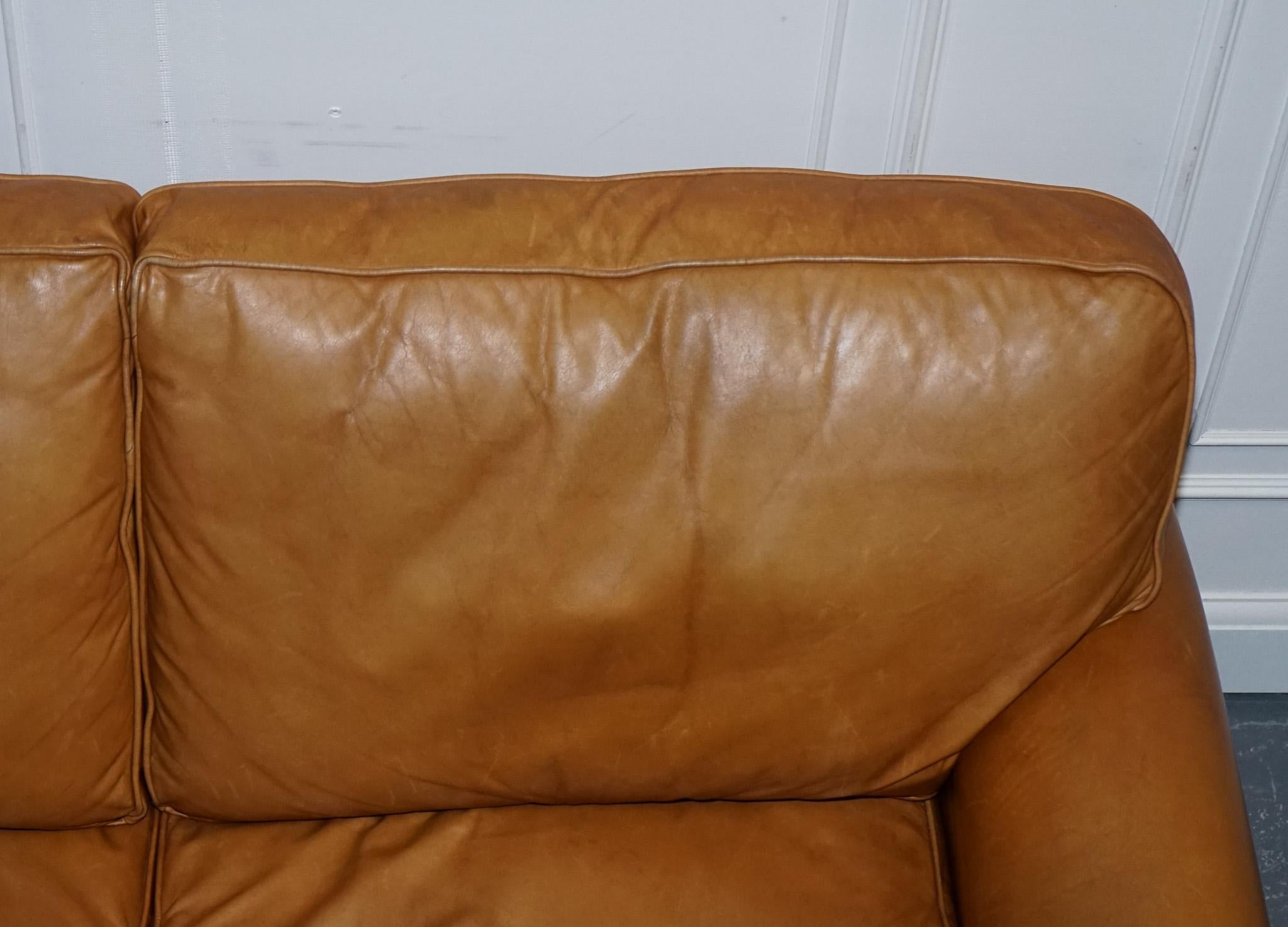 LOVELY LAURA ASHLEY ABiNGDON TAN LEATHER SOFA BED TWO TO THREE SEATER 3