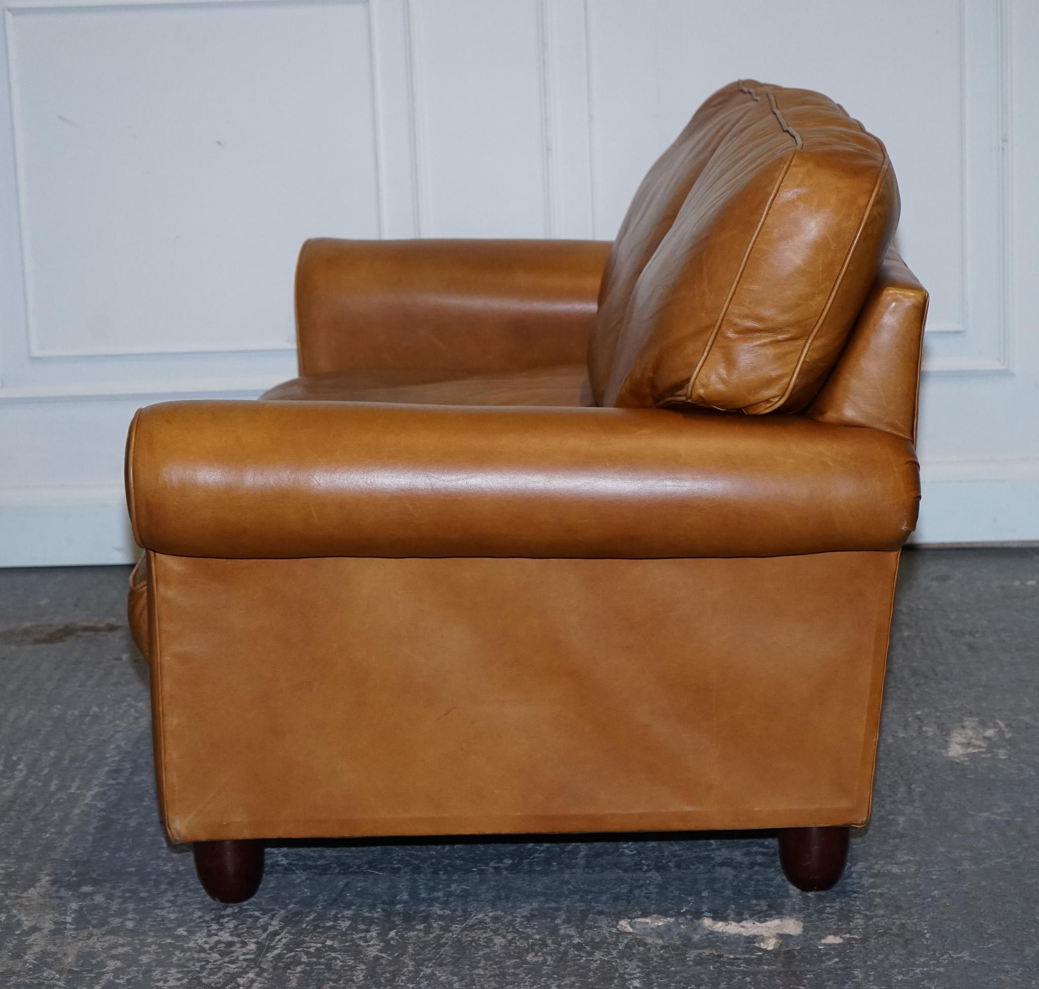 LOVELY LAURA ASHLEY ABiNGDON TAN LEATHER SOFA BED TWO TO THREE SEATER 7