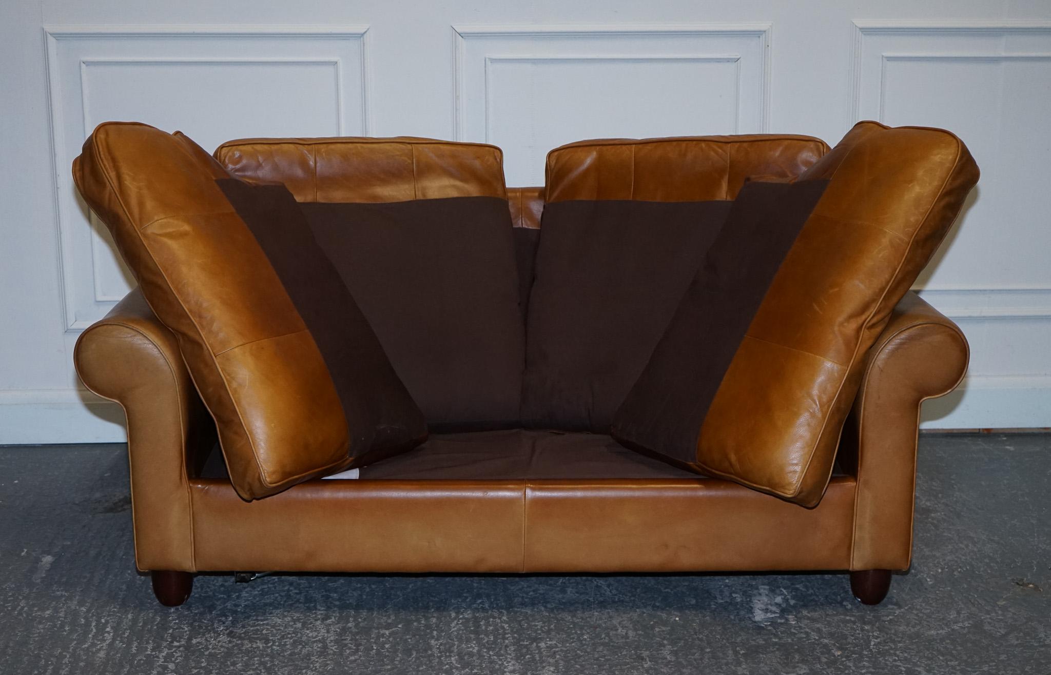 LOVELY LAURA ASHLEY ABiNGDON TAN LEATHER SOFA BED TWO TO THREE SEATER 8