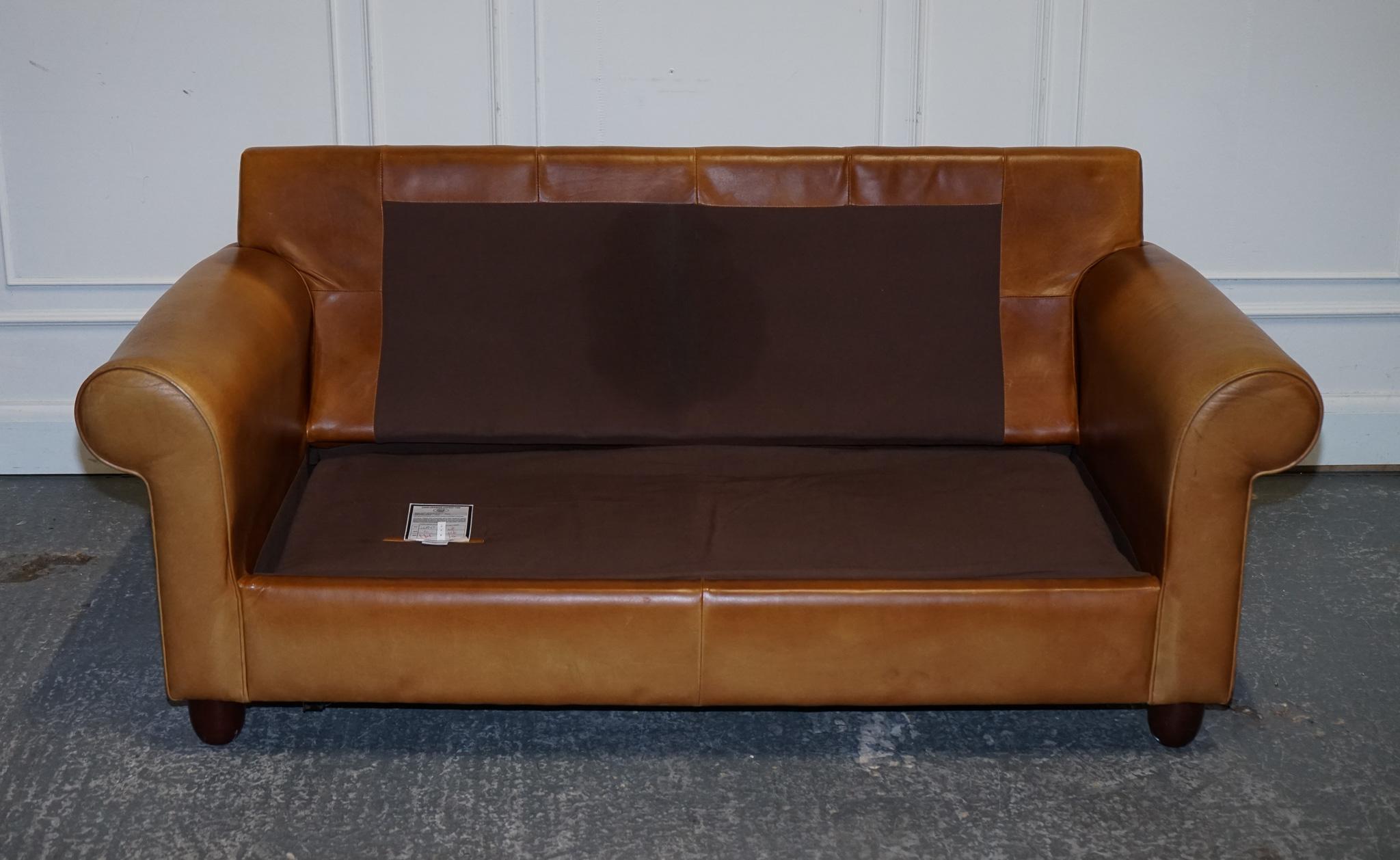 LOVELY LAURA ASHLEY ABiNGDON TAN LEATHER SOFA BED TWO TO THREE SEATER 9
