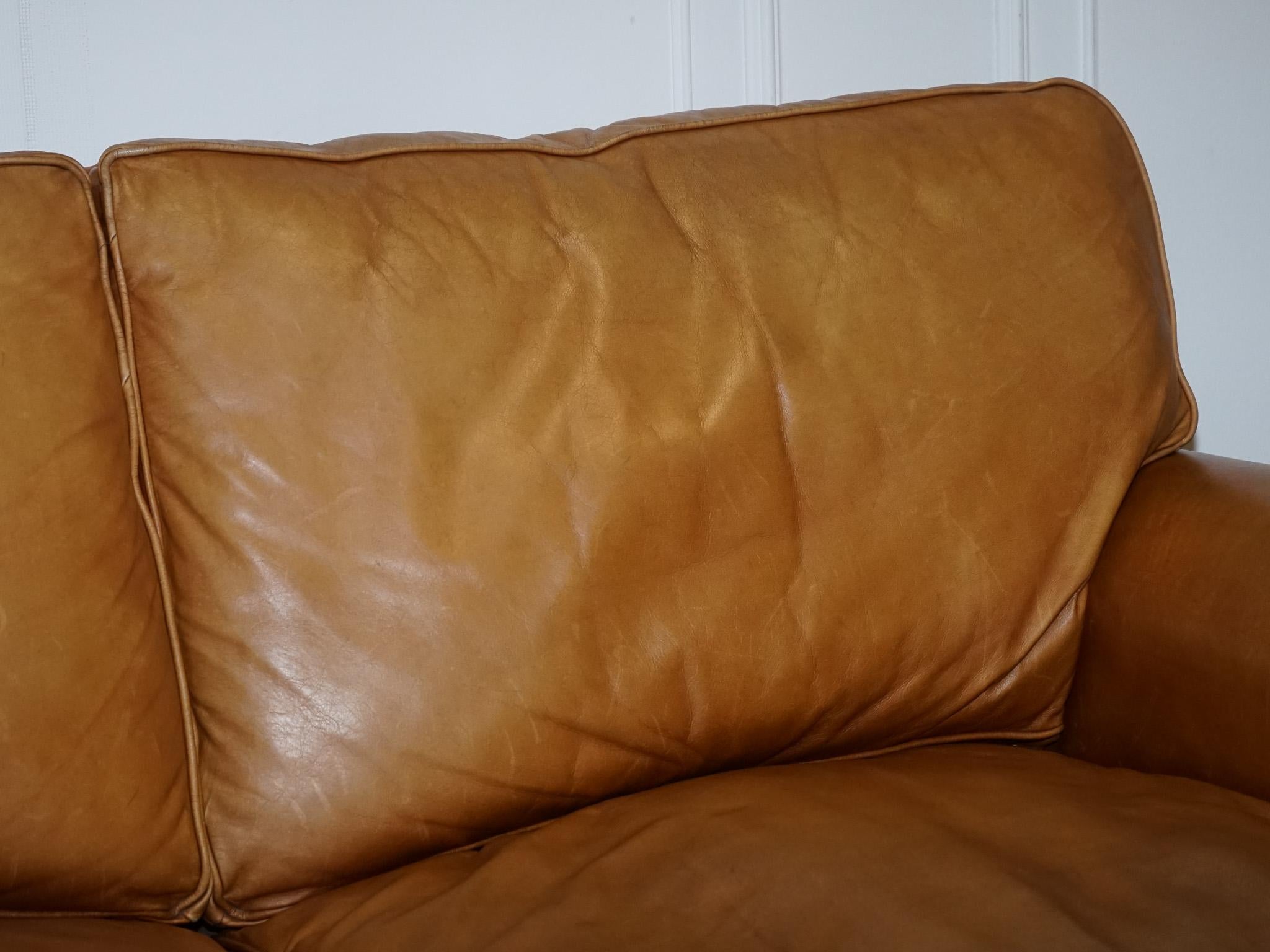 LOVELY LAURA ASHLEY ABiNGDON TAN LEATHER SOFA BED TWO TO THREE SEATER In Good Condition In Pulborough, GB