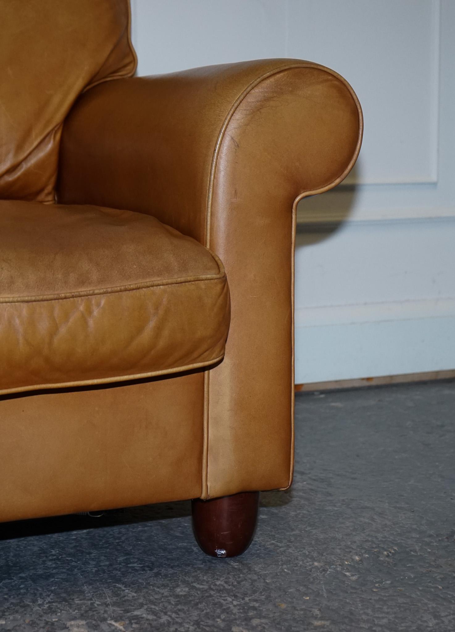 Leather LOVELY LAURA ASHLEY ABiNGDON TAN LEATHER SOFA BED TWO TO THREE SEATER
