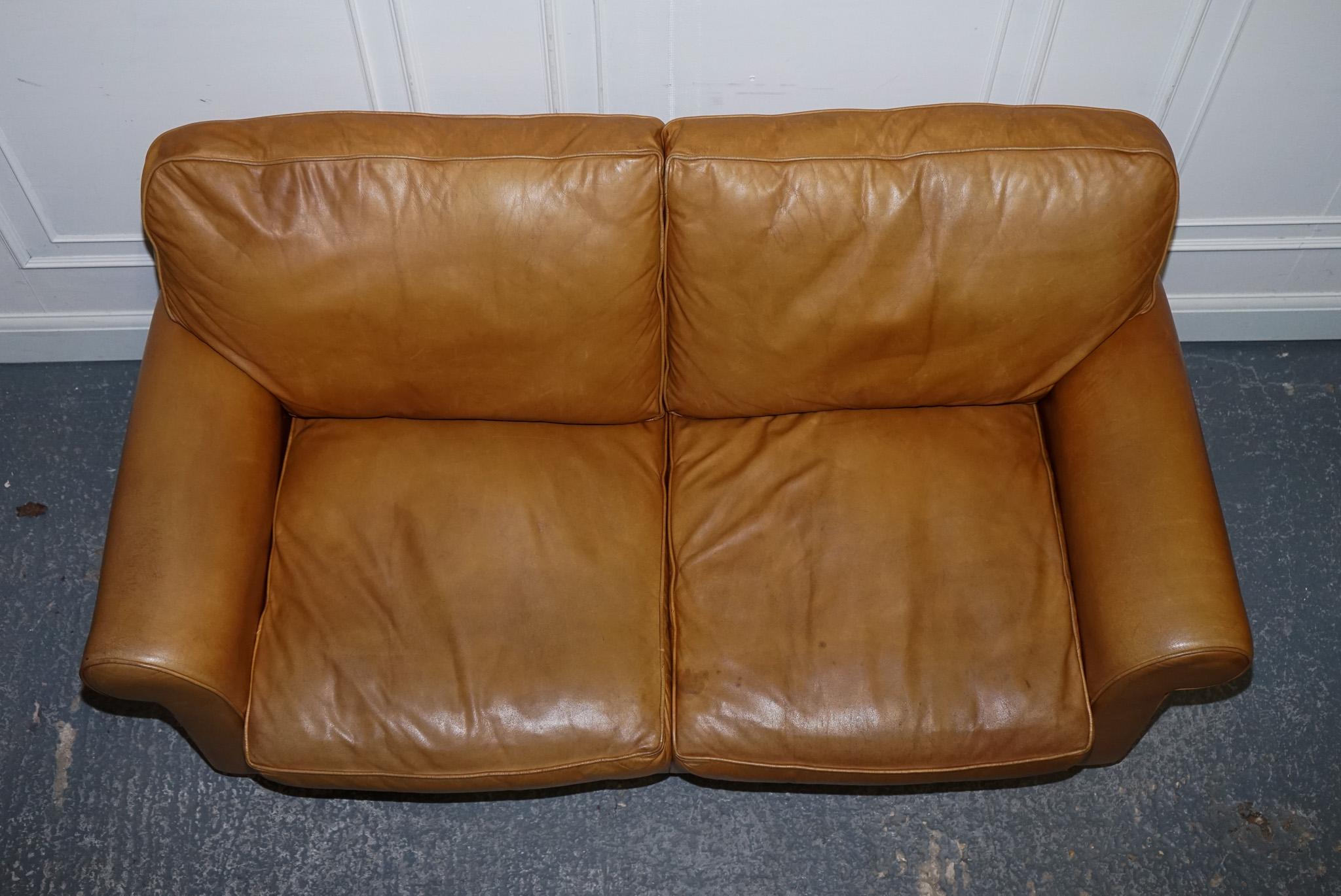 LOVELY LAURA ASHLEY ABiNGDON TAN LEATHER SOFA BED TWO TO THREE SEATER 1