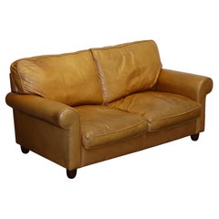 Used LOVELY LAURA ASHLEY ABiNGDON TAN LEATHER SOFA BED TWO TO THREE SEATER