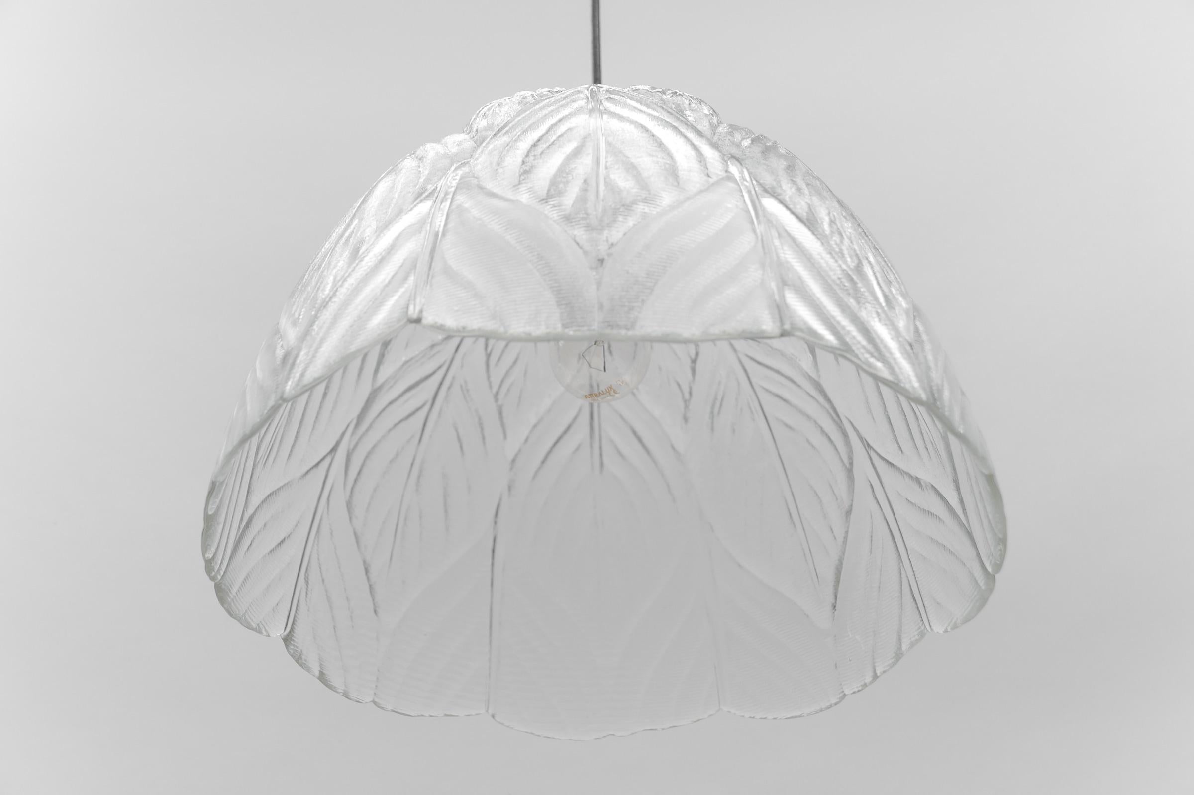 Metal Lovely Leaf Shape Glass Ceiling Lamp by Peill & Putzler, 1960s For Sale