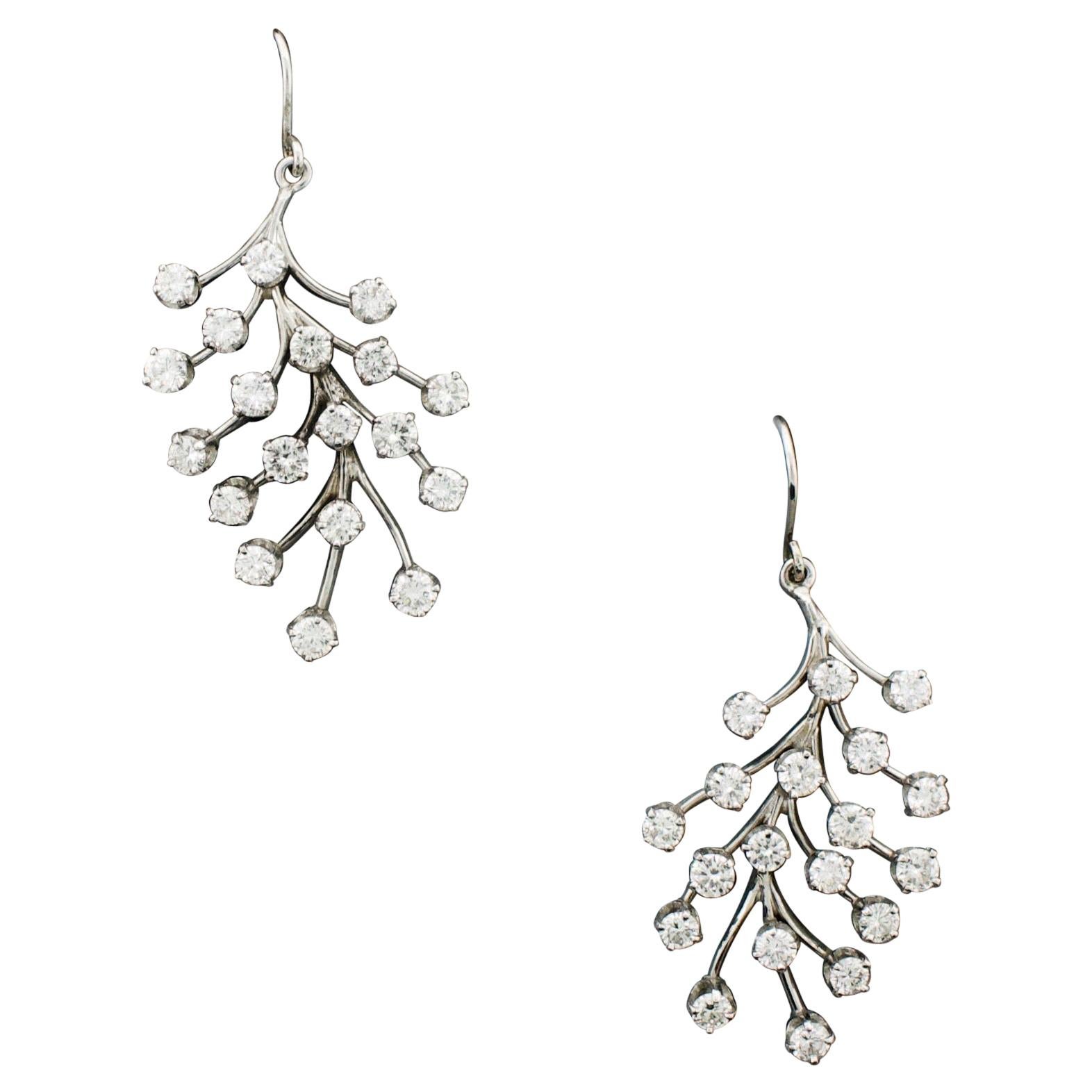 Lovely Leafy Diamond Earrings in White Gold