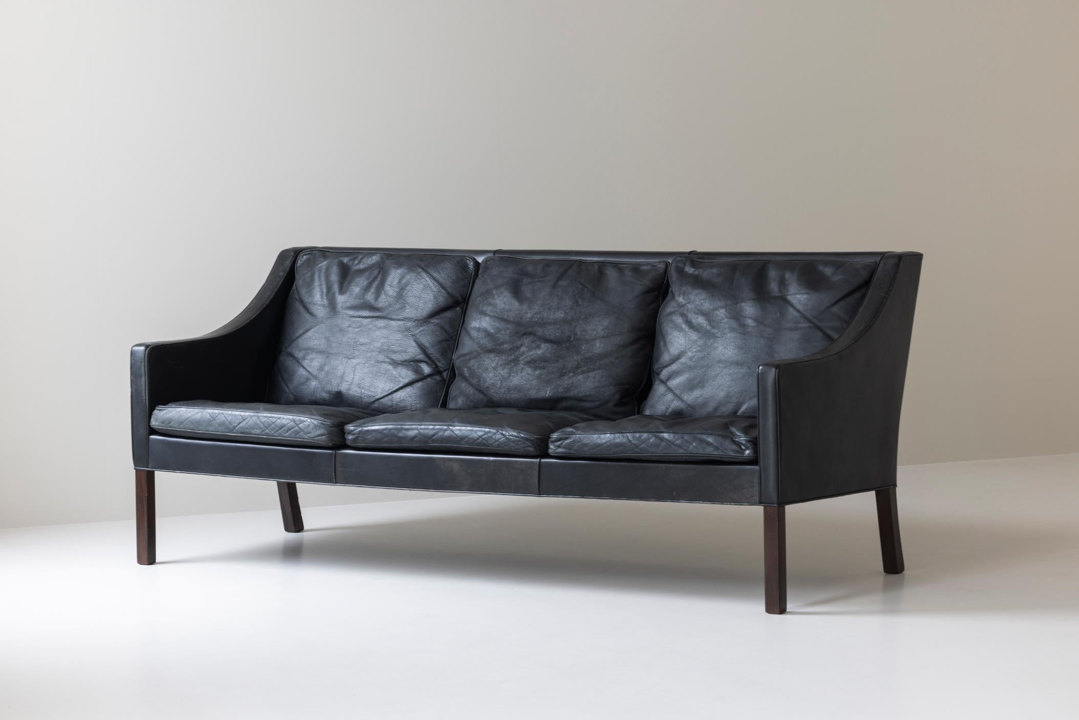 Scandinave moderne Charmant canapé en cuir 2209 conçu par Børge Mogensen pour Fredericia, Danemark 1963 en vente