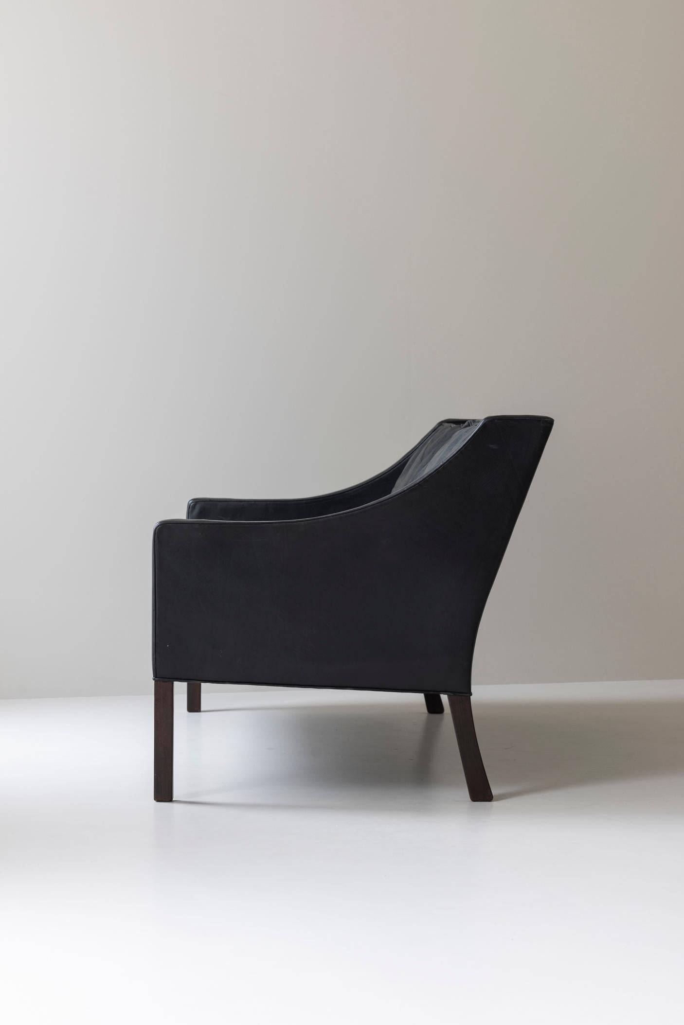 Danois Charmant canapé en cuir 2209 conçu par Børge Mogensen pour Fredericia, Danemark 1963 en vente