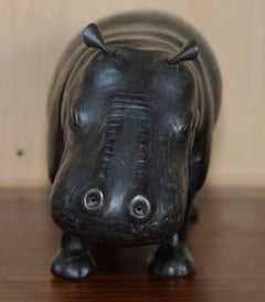 LOVELY LIBERTY's LONDON OMERSA BROWN LEATHER HIPPOPOTAMUS FOOTSTOOL HIPPO