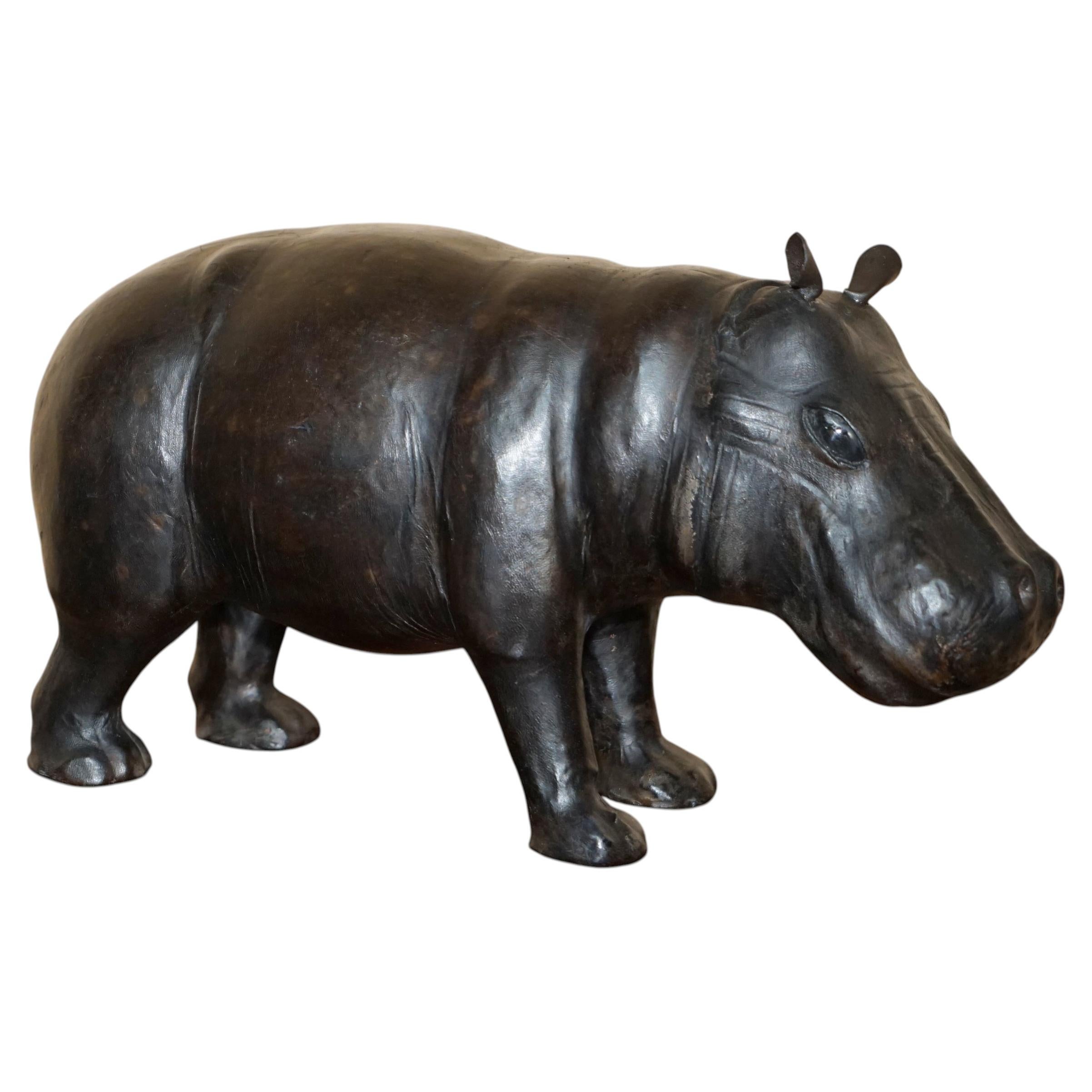 LOVELY LIBERTY's LONDON OMERSA BROWN LEATHER HIPPOPOTAMUS FOOTSTOOL HIPPO