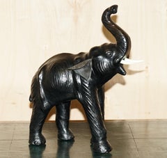 LOVELY LIBERTY'S LONDON OMERSA LEATHER ELEPHANT FOOTSTOOL STOOL WiTH GLASS EYES