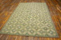 Lovely Ligth Green Folk Art Style Contemporary Handwowen American Hooked Rug