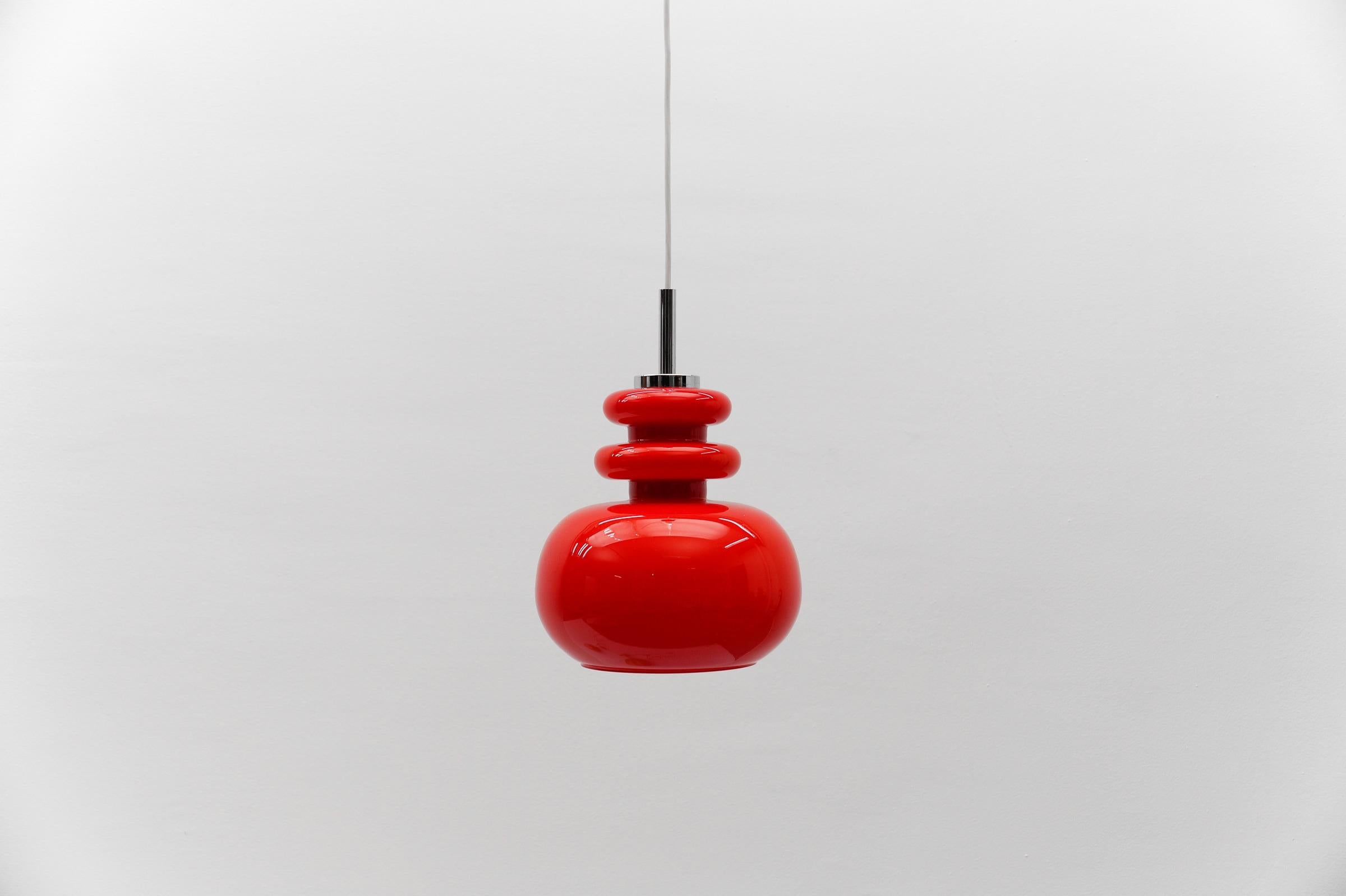 Mid-Century Modern Lovely Lipstick Red Glass Ceiling Lamp by Peill & Putzler, 1960s For Sale