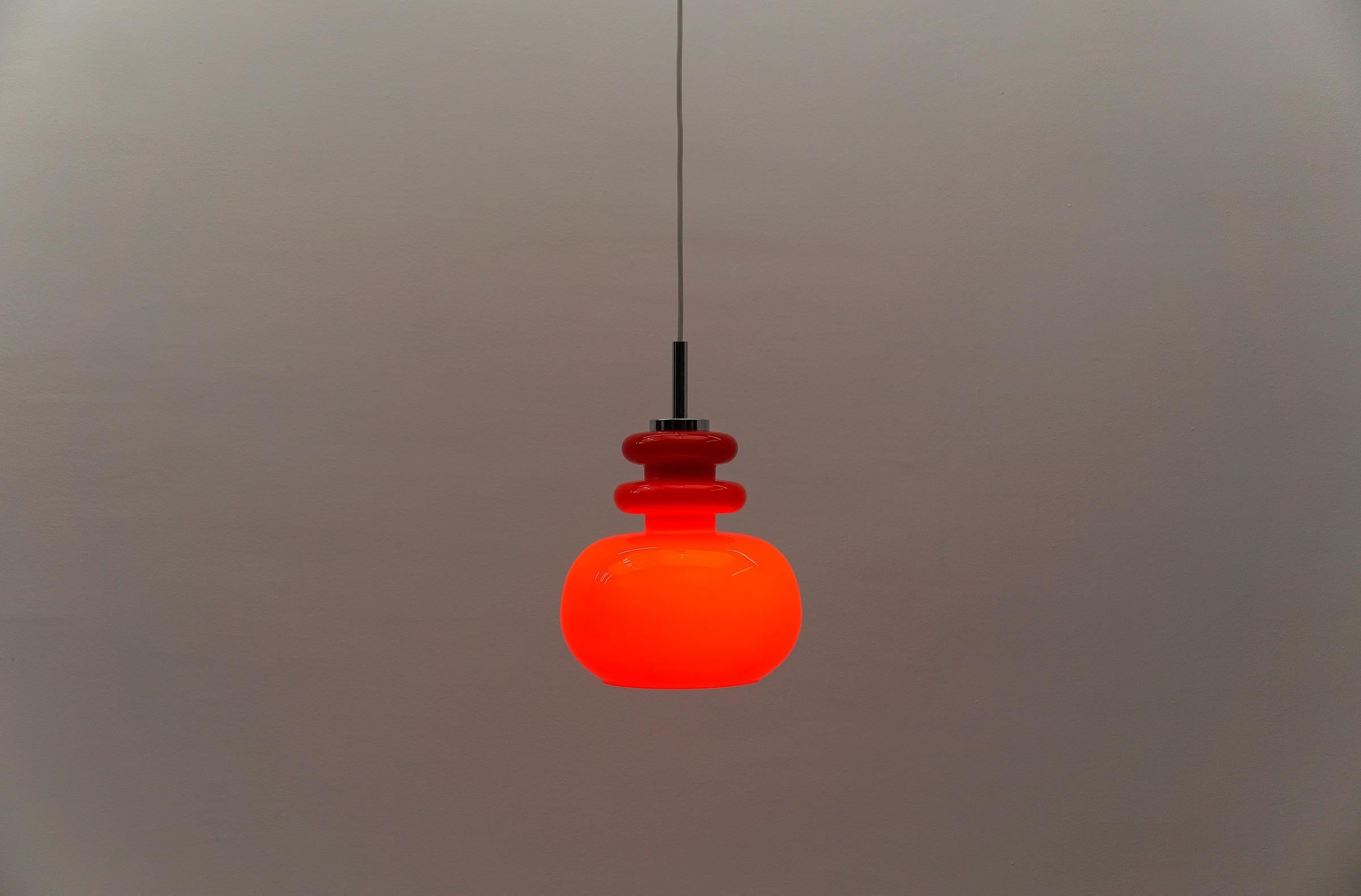 German Lovely Lipstick Red Glass Ceiling Lamp by Peill & Putzler, 1960s For Sale