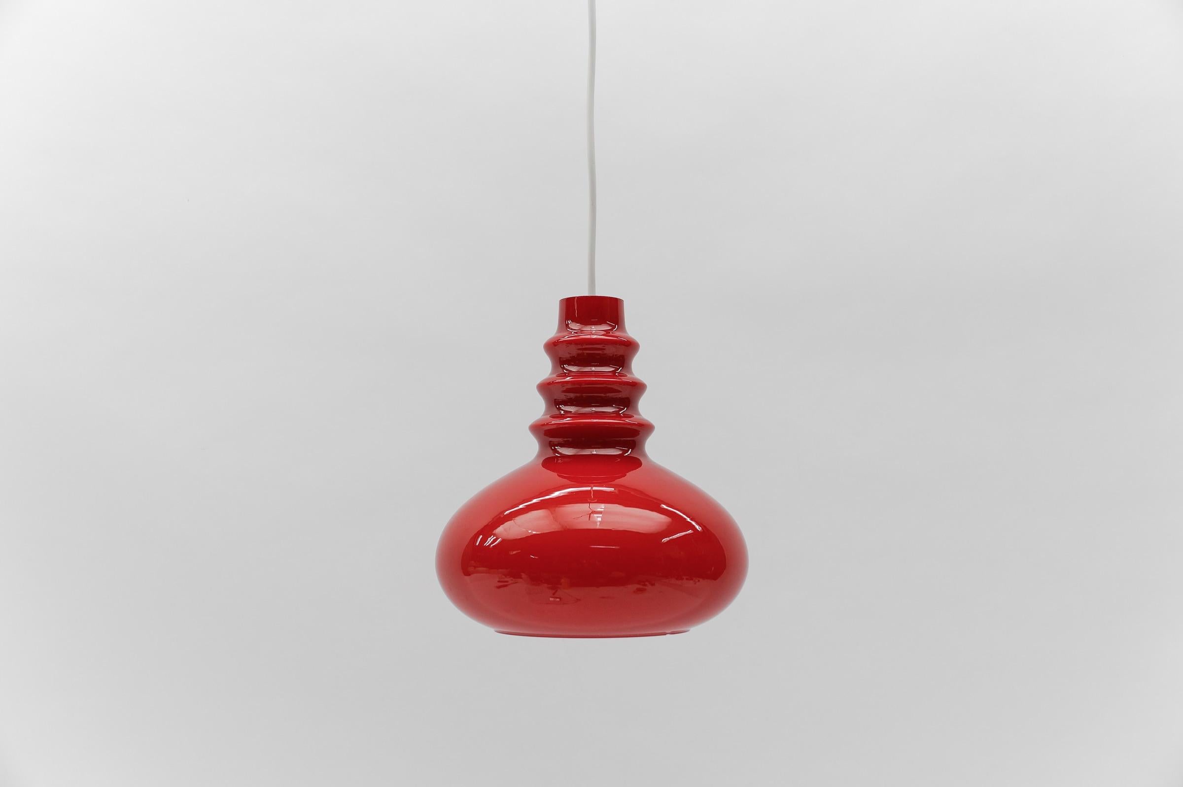 German Lovely Lipstick Red Glass Ceiling Lamp by Peill & Putzler, 1960s For Sale