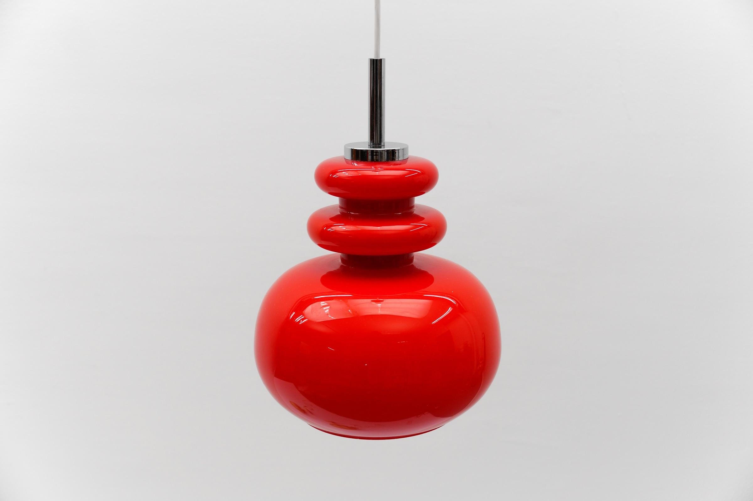 Mid-20th Century Lovely Lipstick Red Glass Ceiling Lamp by Peill & Putzler, 1960s For Sale