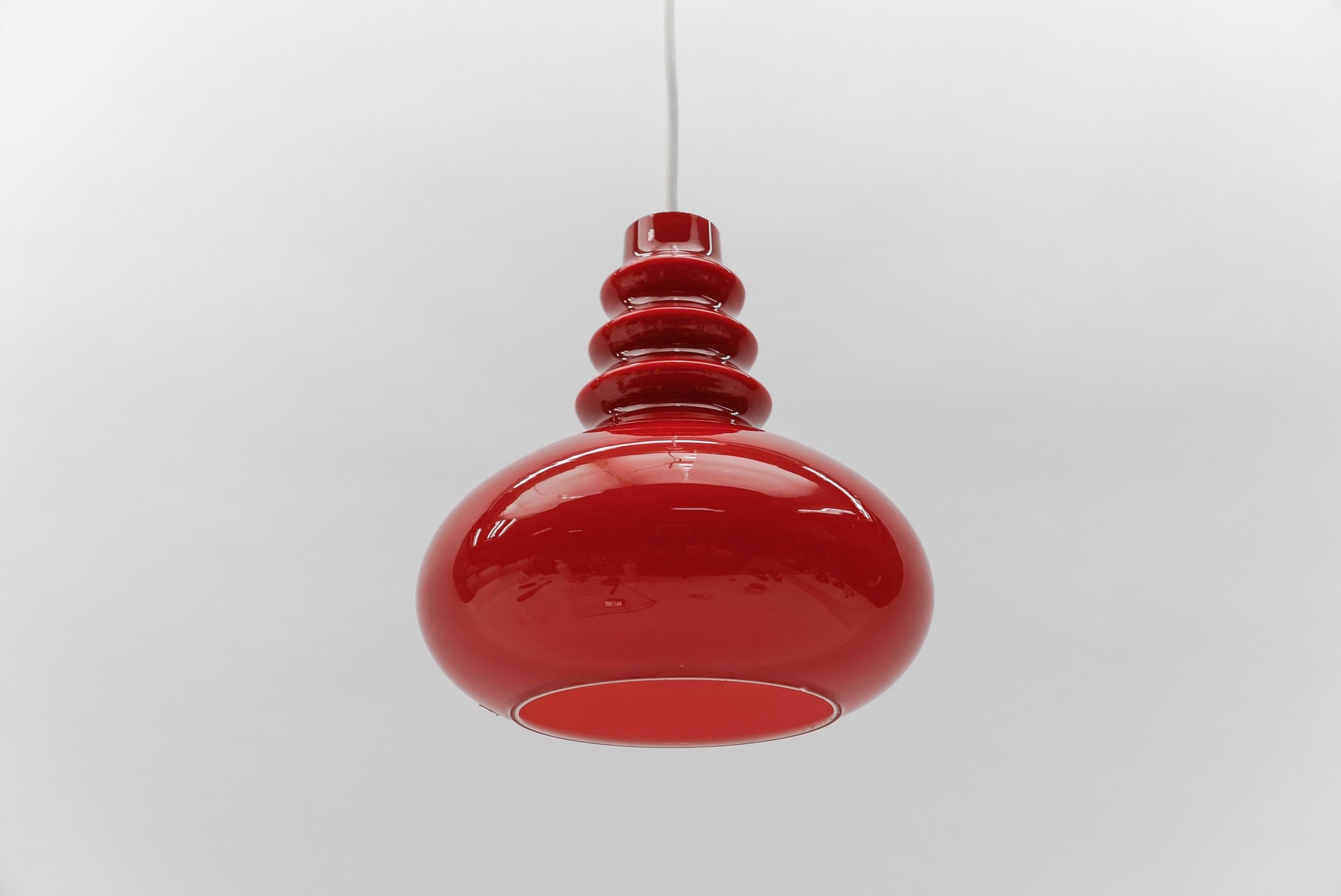 Mid-20th Century Lovely Lipstick Red Glass Ceiling Lamp by Peill & Putzler, 1960s For Sale