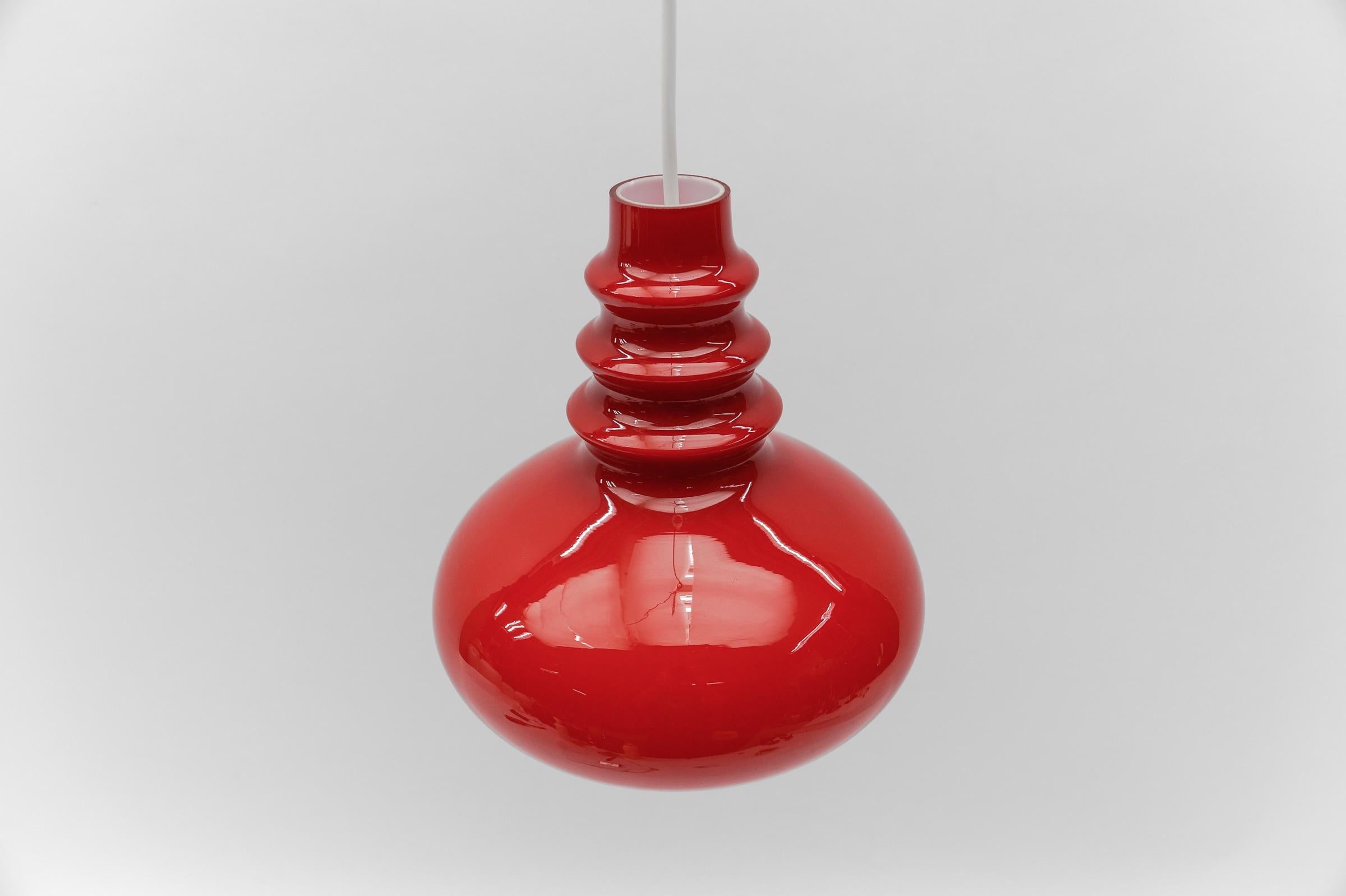 Lovely Lipstick Red Glass Ceiling Lamp by Peill & Putzler, 1960s For Sale 1