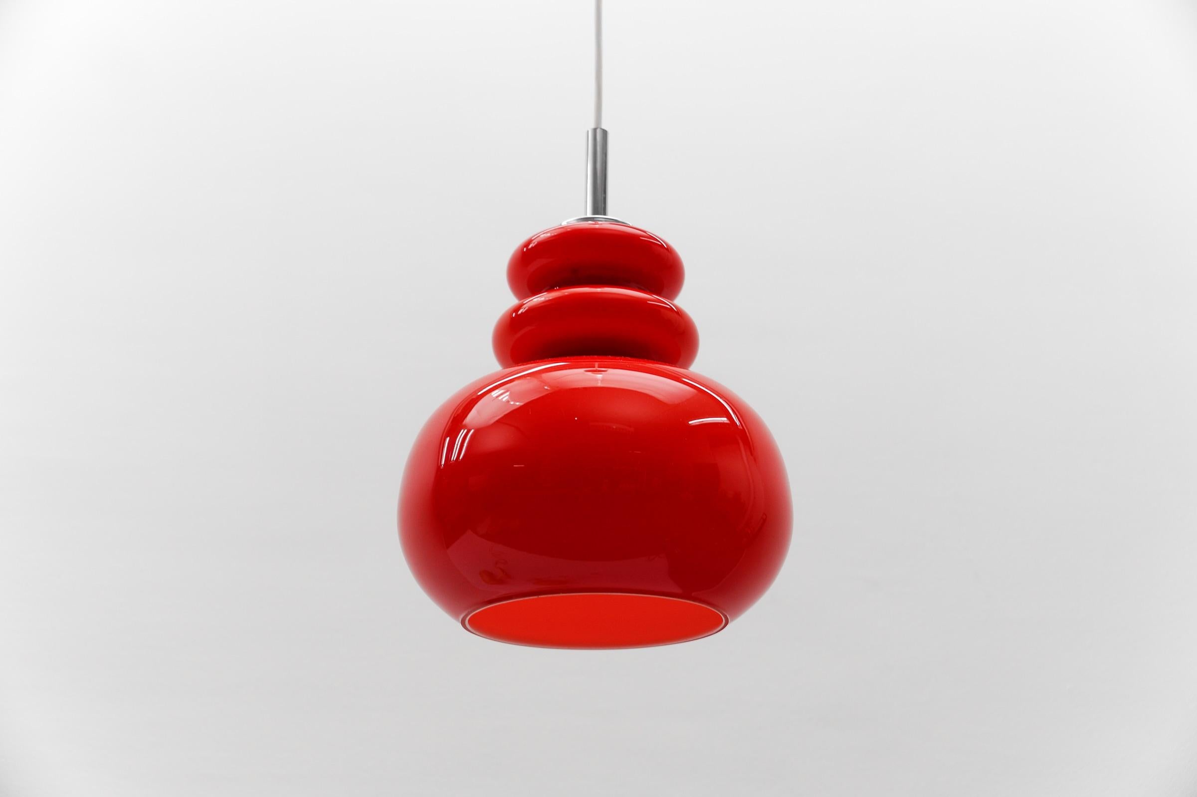 Lovely Lipstick Red Glass Ceiling Lamp by Peill & Putzler, 1960s For Sale 1