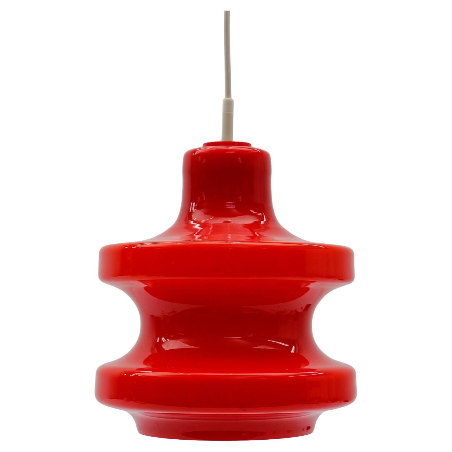 Lovely Lipstick Red Glass Ceiling Lamp by Peill & Putzler, 1960s