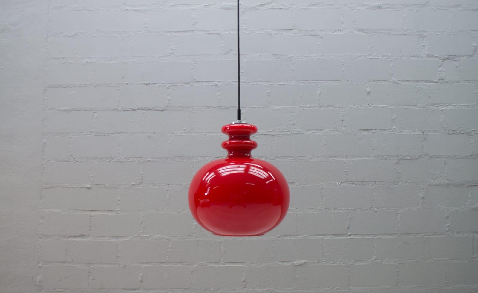 Mid-Century Modern Lovely Lipstick Red Glass Ceiling Lamp by Peill & Putzler, 1970s