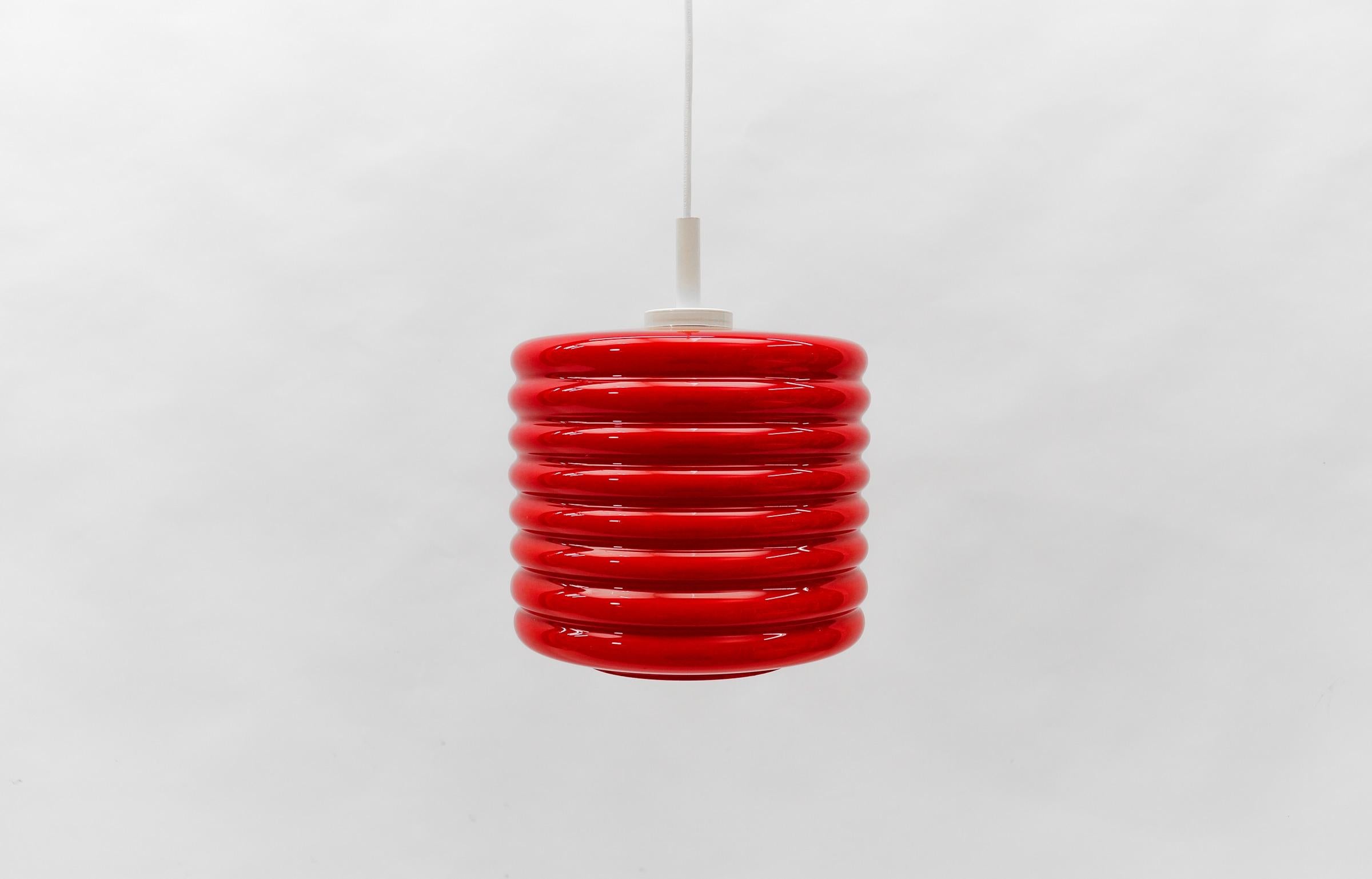 Mid-Century Modern Lovely Lipstick Red Glass Ceiling Lamp by Peill & Putzler, 1970s